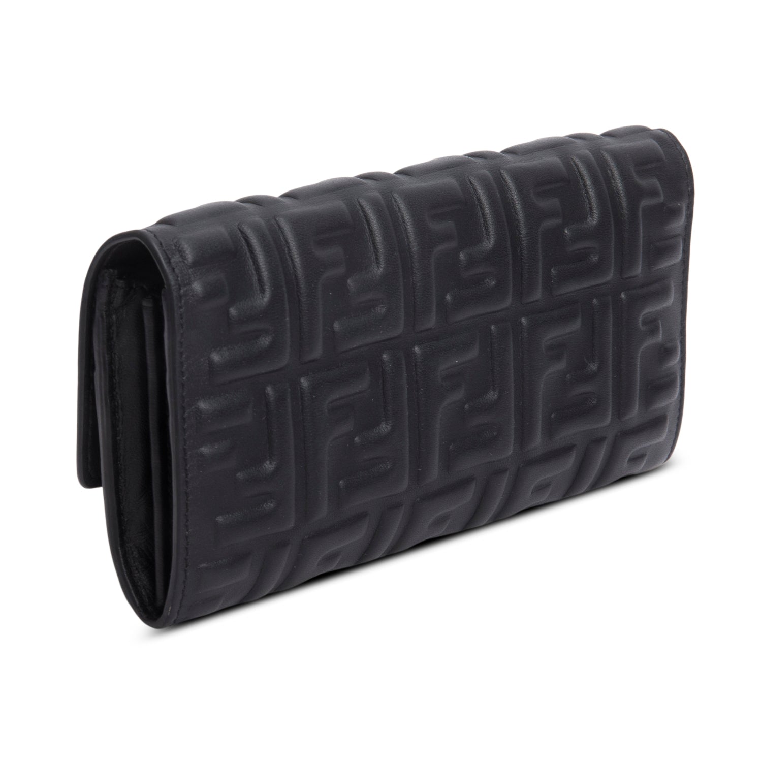 Fendi Black Nappa Mattisse FF Embossed Continental Wallet w/ Box