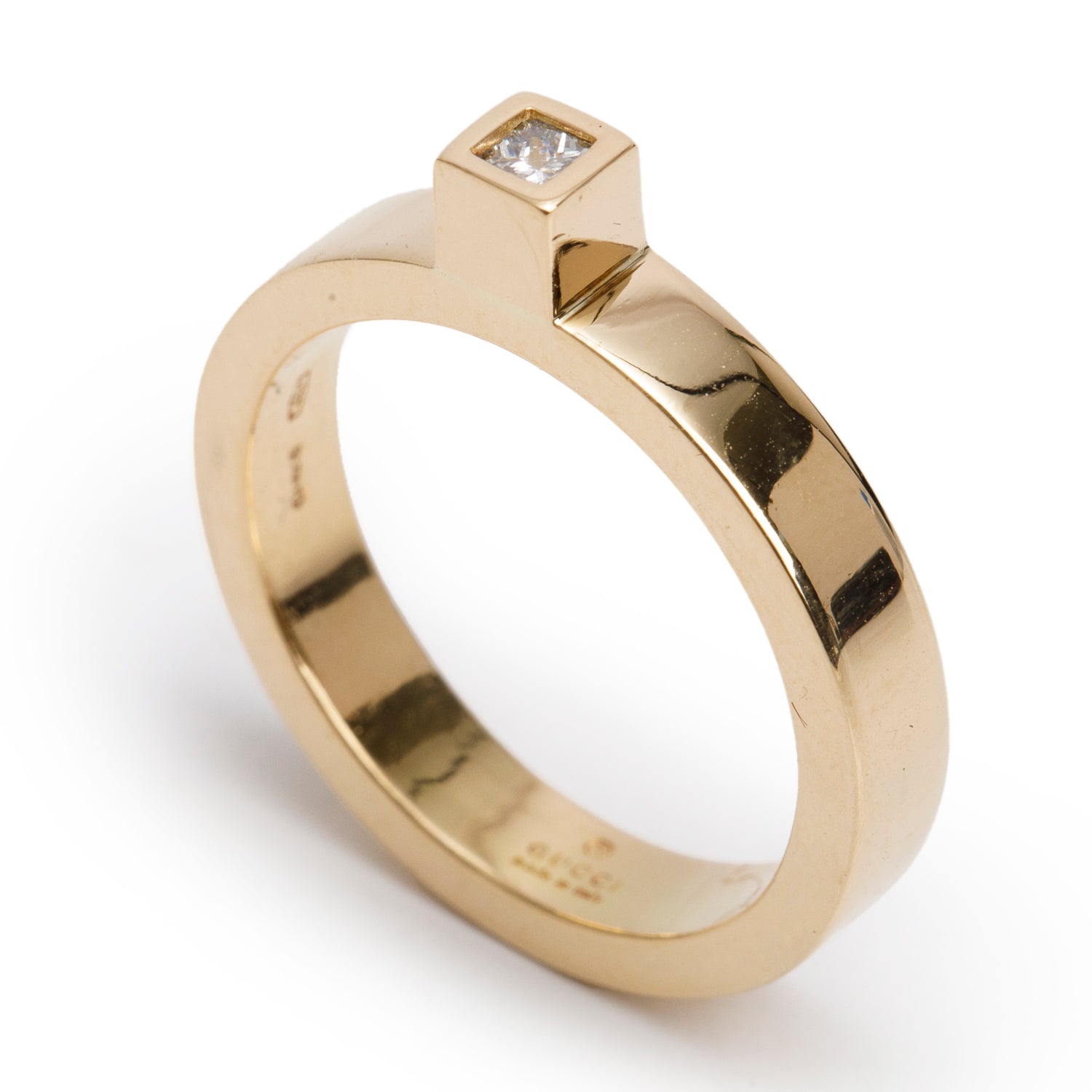 Gucci 18k Yellow Gold Princess Cut Diamond Ring, Size 7.5