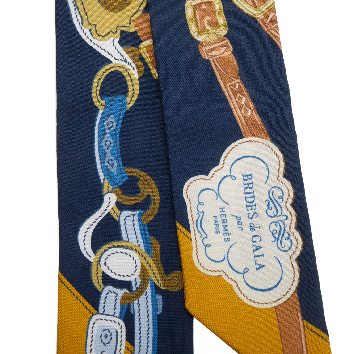 Hermes Navy Multicolor 'Brides de Gala' Silk Twilly
