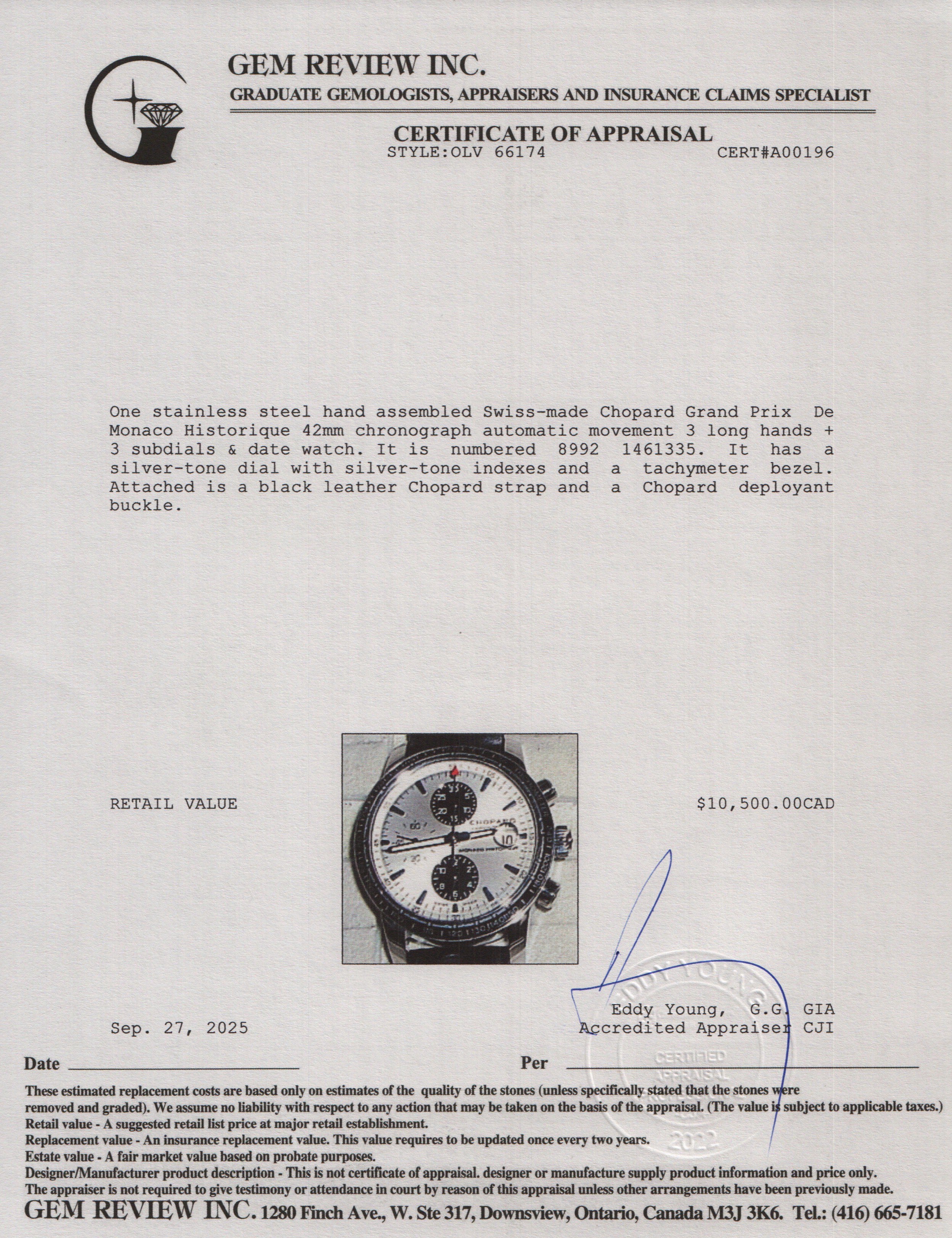 Chopard Stainless Steel Grand Prix De Monaco Historique 42 MM Chronograph Automatic Watch Silver Dial 8992 w/ Box
