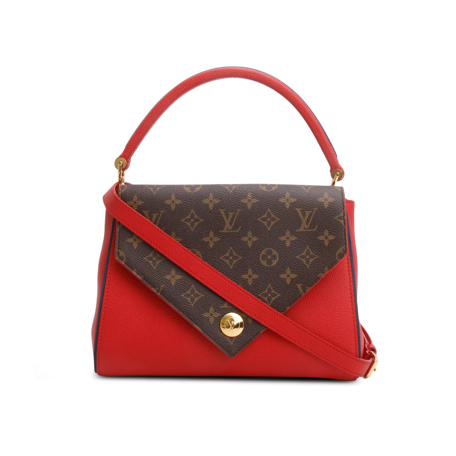 Louis Vuitton Monogram Red Leather Double V Bag w/ Strap