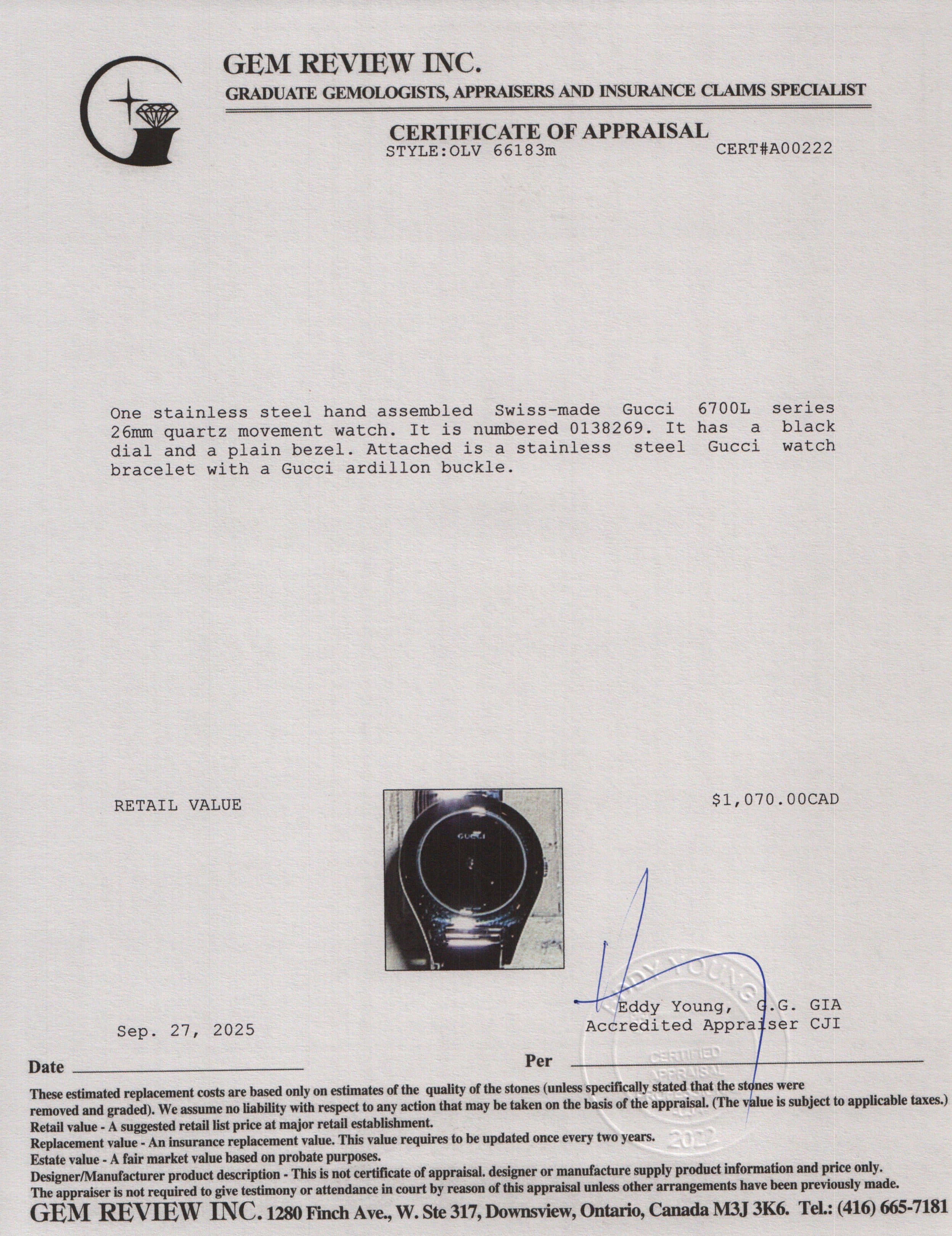 Gucci Stainless Steel 6700L Series 26 MM Watch