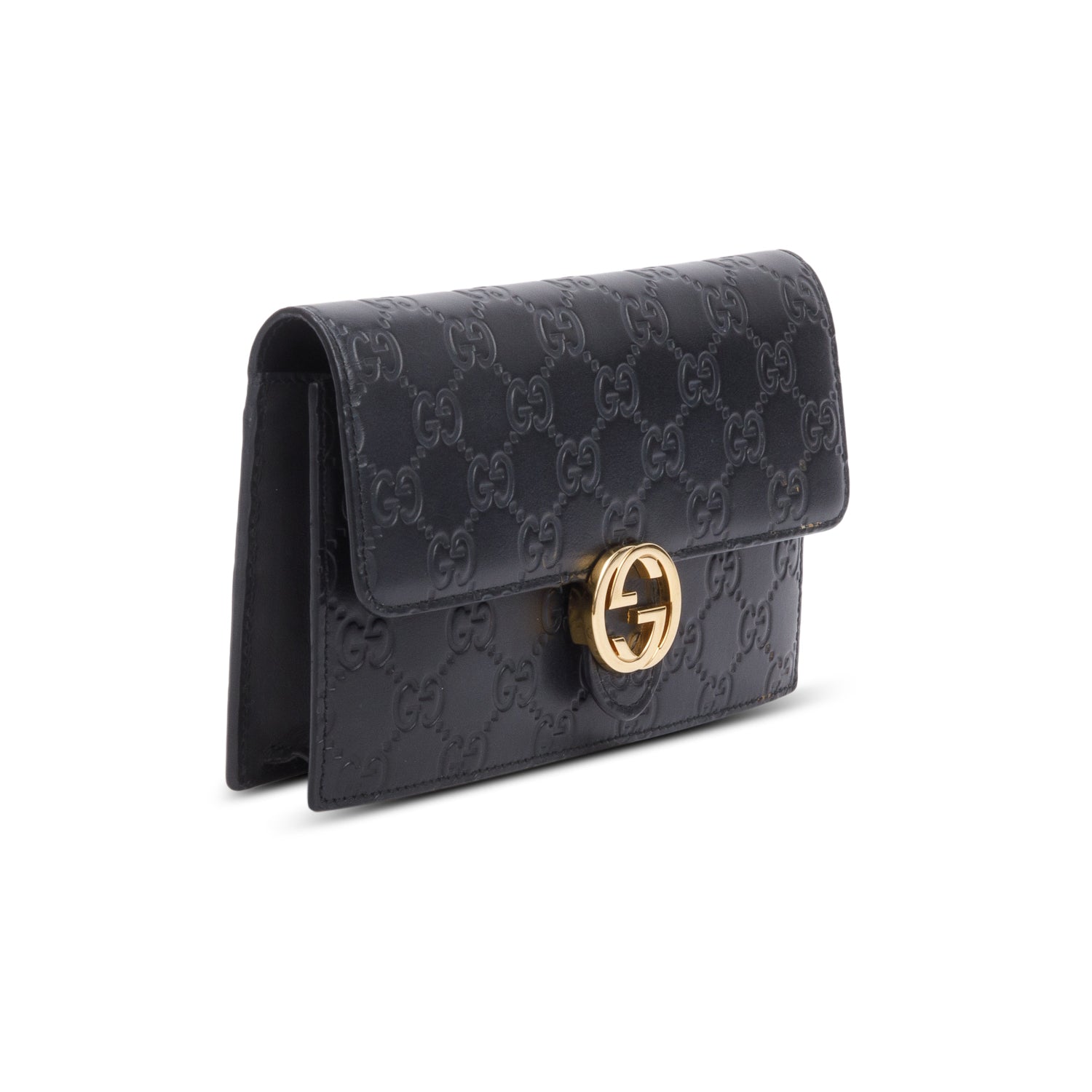 Gucci Black Guccissima Leather Interlocking G Icon Signature Wallet on Chain