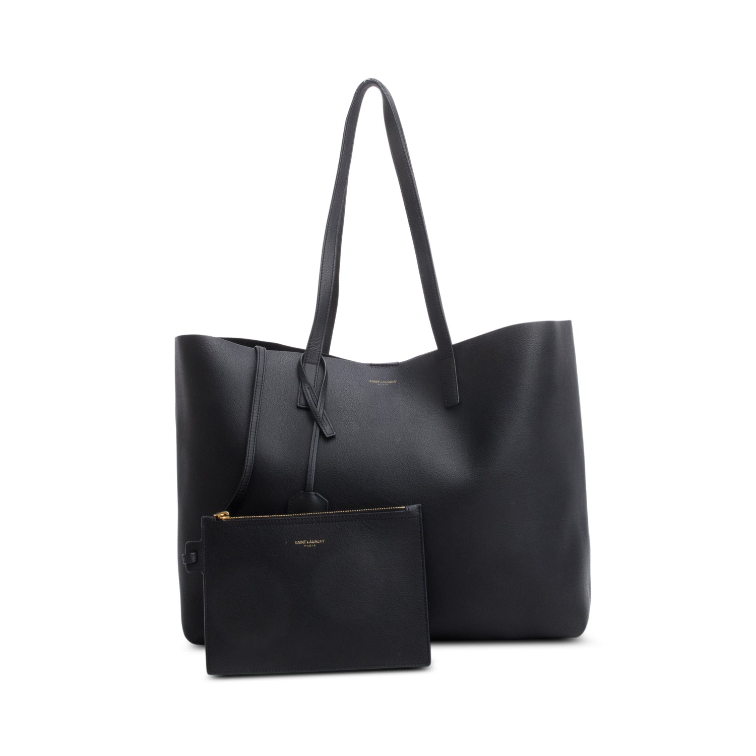 Saint Laurent Black Leather East/West Shopping Tote w/ Pouch