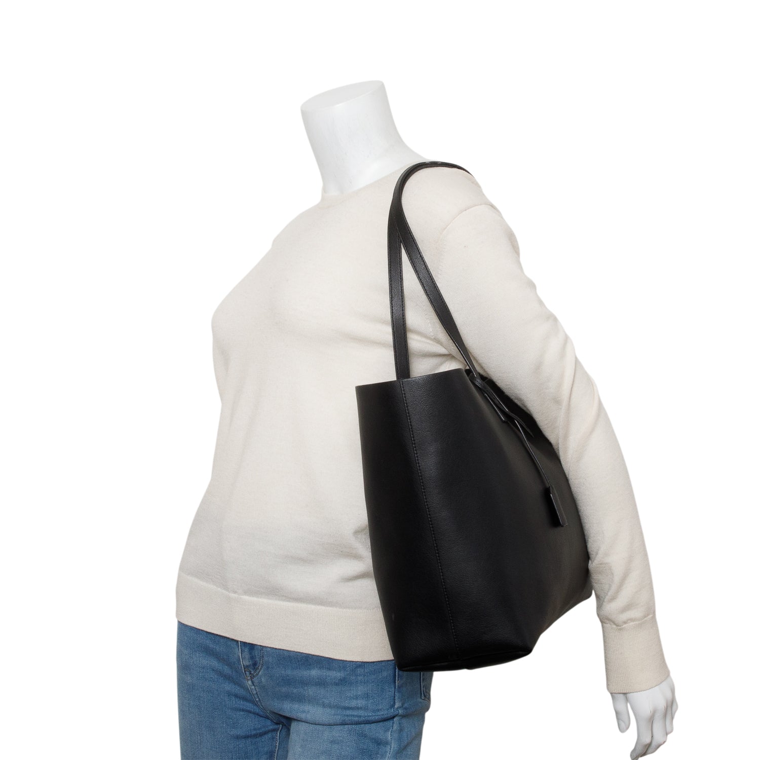 Saint Laurent Black Leather East/West Shopping Tote w/ Pouch