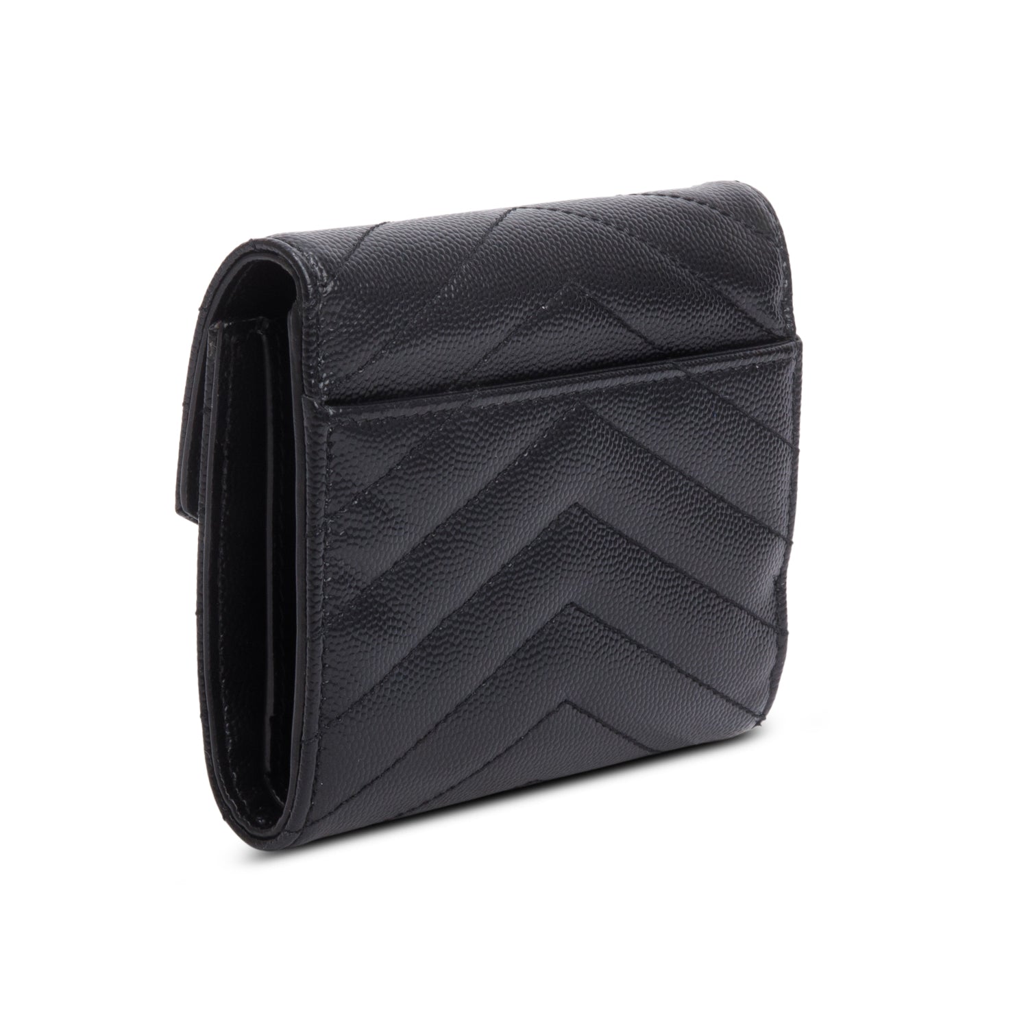 Saint Laurent 2022 Black Grain de Poudre Chevron Wallet w/ Box & Receipt