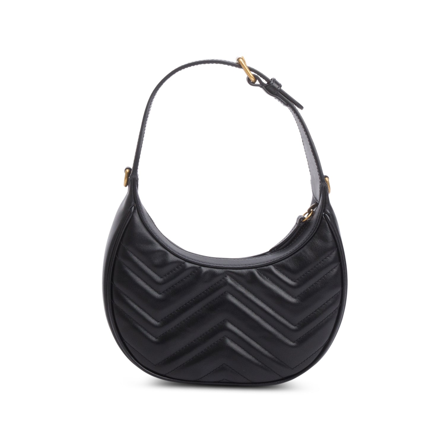 Gucci Black Calfskin Matelasse Chevron Mini GG Marmont Half Moon Hobo w/ Box & Strap