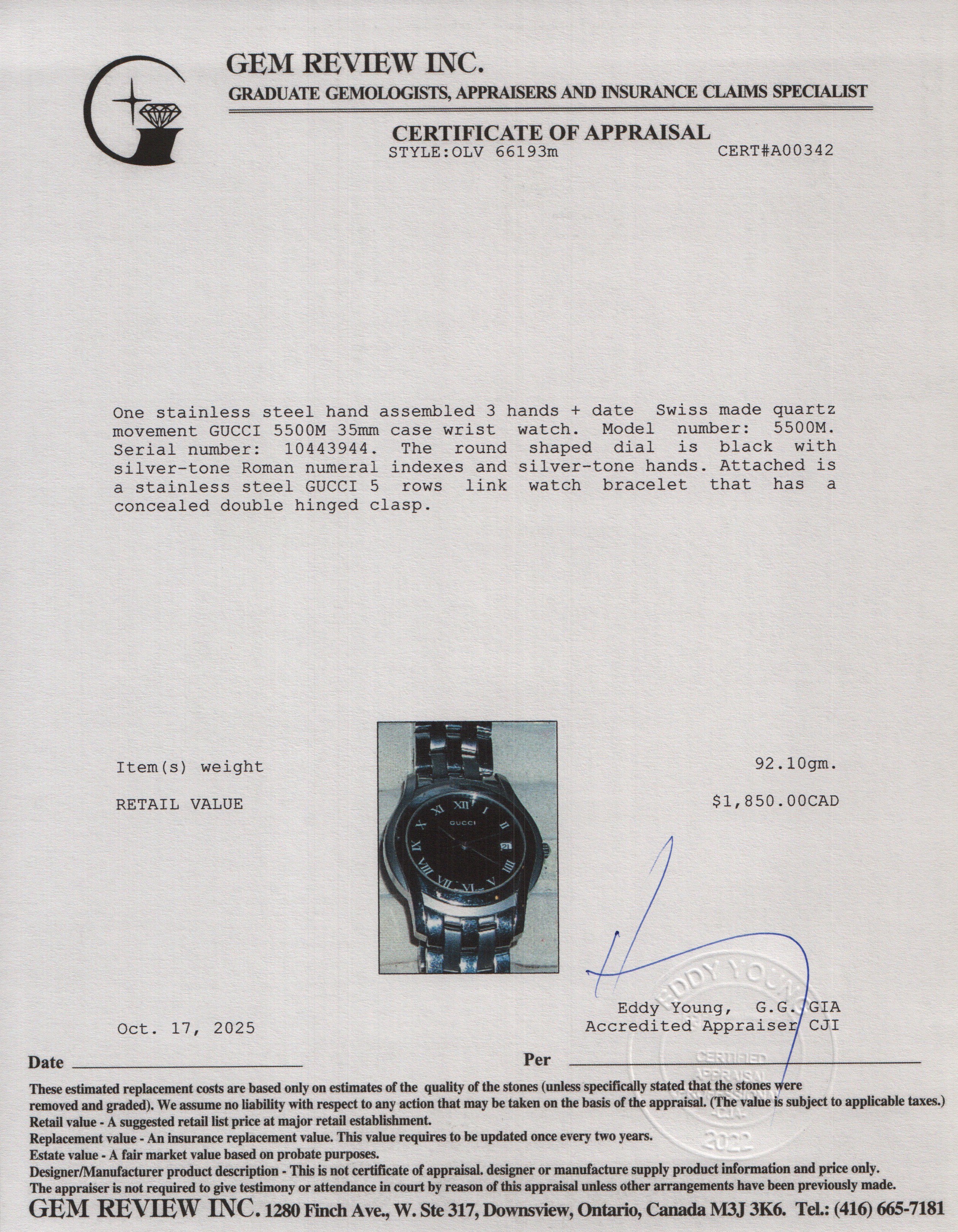 Gucci Stainless Steel 5500 Series 35 MM Quartz Watch