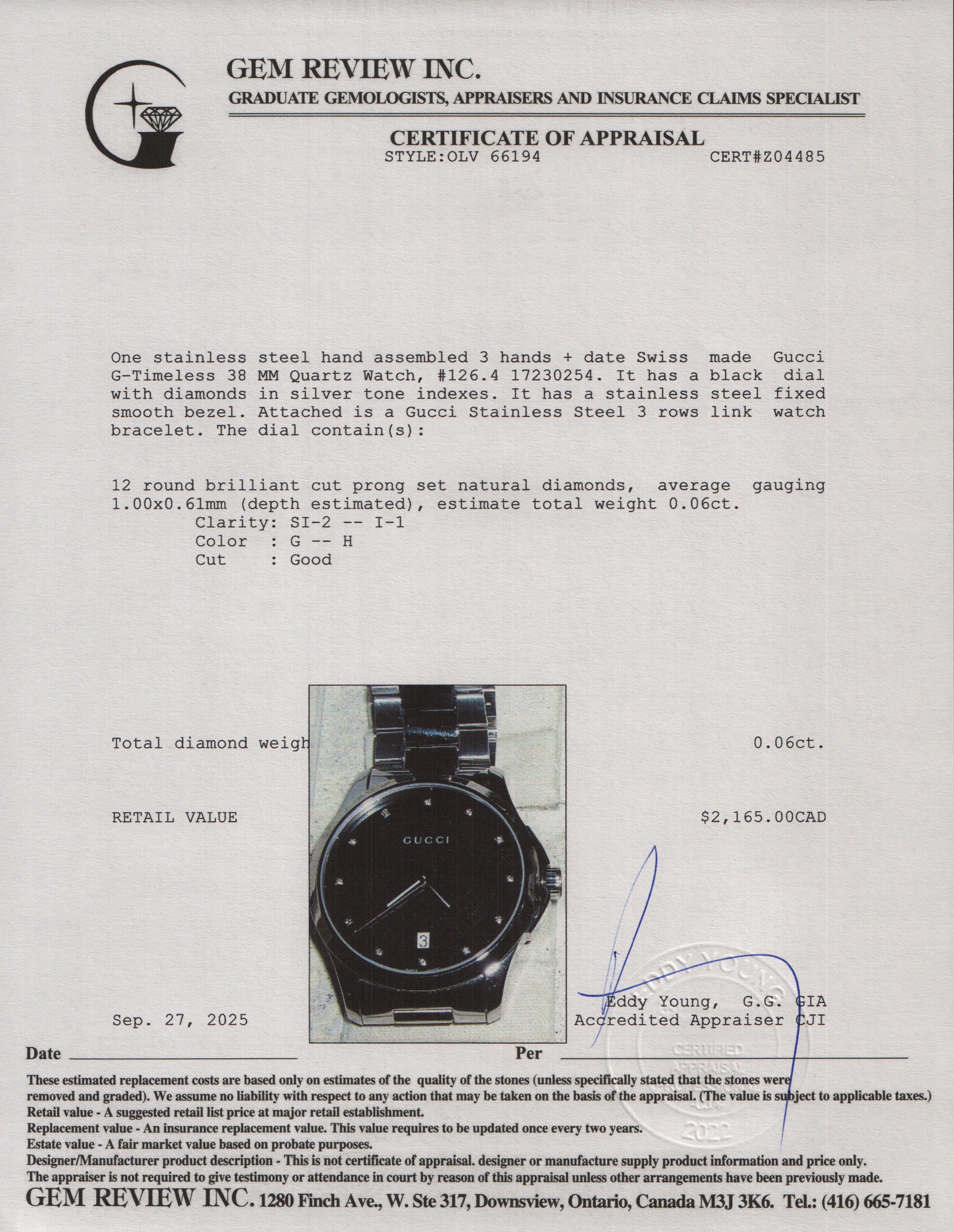 Gucci Stainless Steel G-Timeless 38 MM Quartz Watch Black Diamond Dial