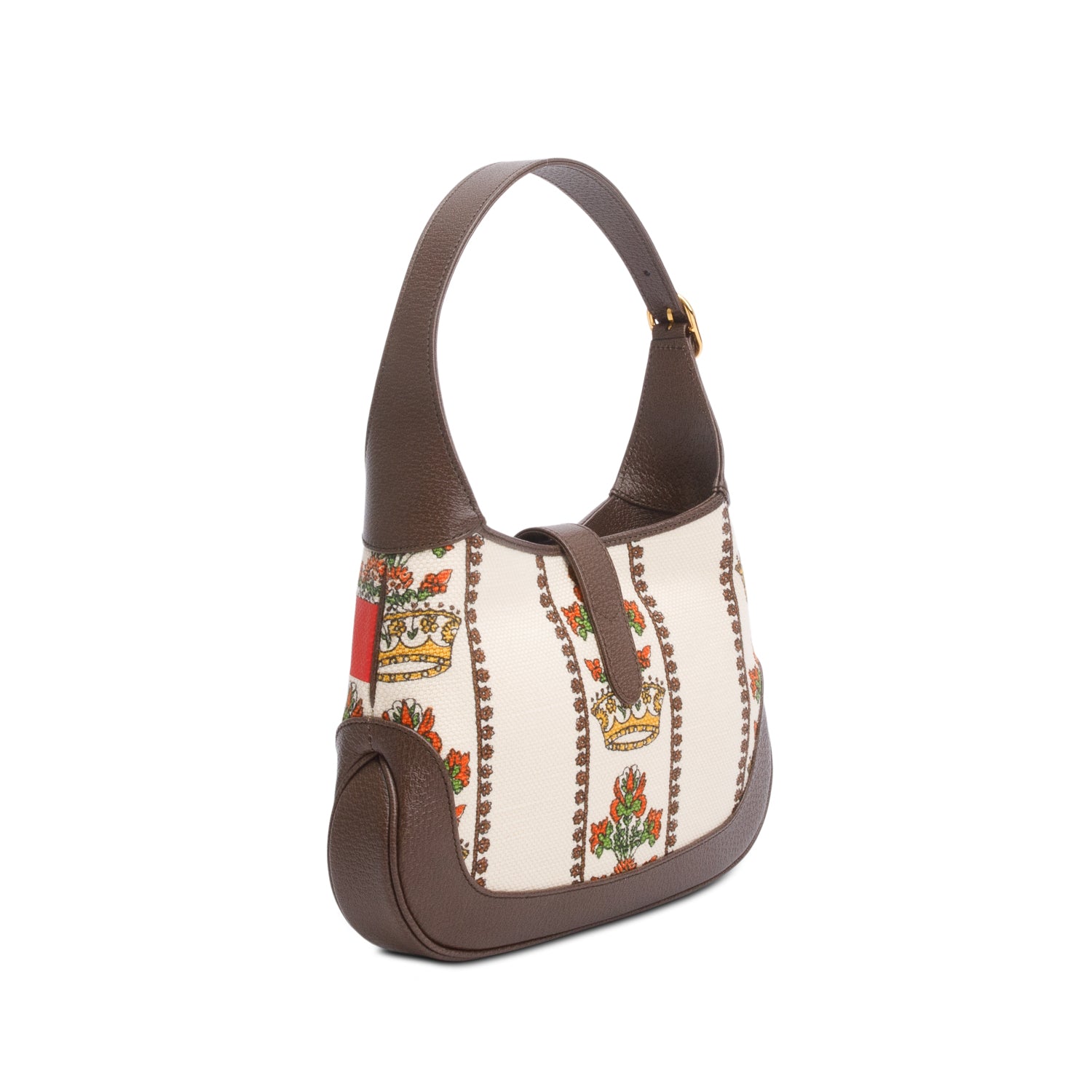 Gucci Neutral & Multicolor Music Is Mine Canvas Brown Leather Trim Small Jackie 1961 Shoulder Bag w/ Strap