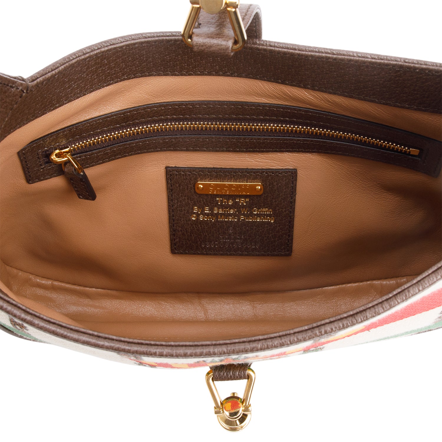 Gucci Neutral & Multicolor Music Is Mine Canvas Brown Leather Trim Small Jackie 1961 Shoulder Bag w/ Strap