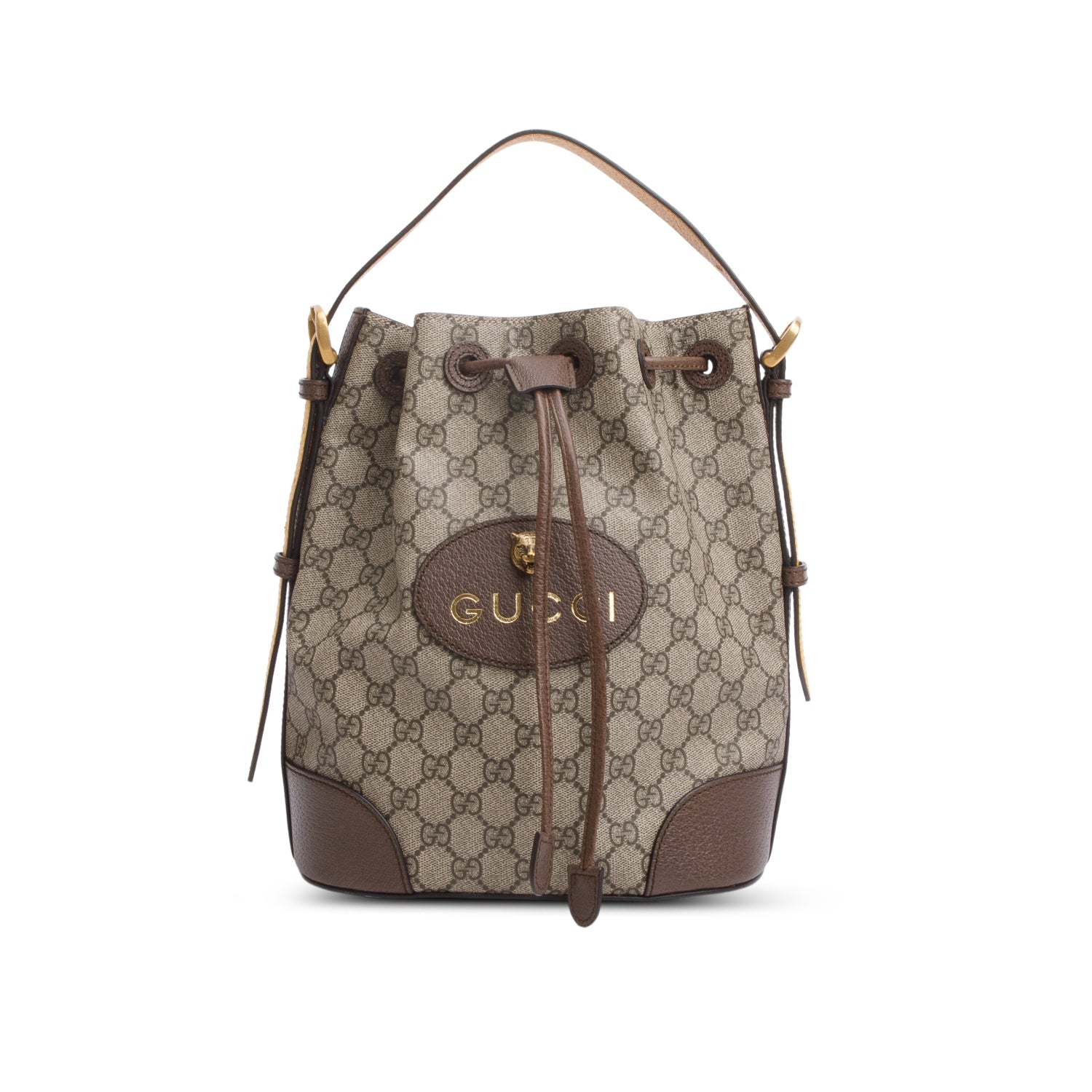 Gucci GG Supreme Monogram Neo Vintage Drawstring Bucket Backpack w/ Straps