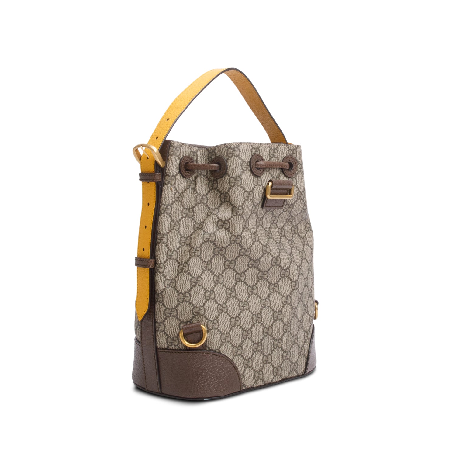 Gucci GG Supreme Monogram Neo Vintage Drawstring Bucket Backpack w/ Straps