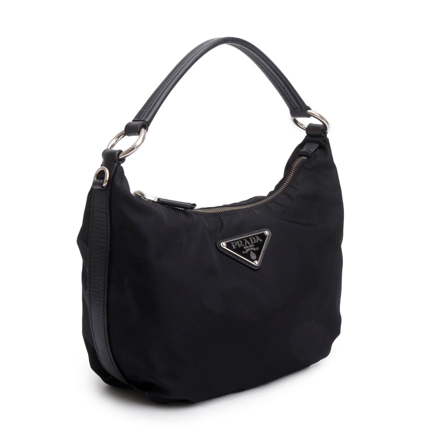 Prada Black Tessuto Nylon Saffiano Leather Shoulder Bag w/ Authenticity Card