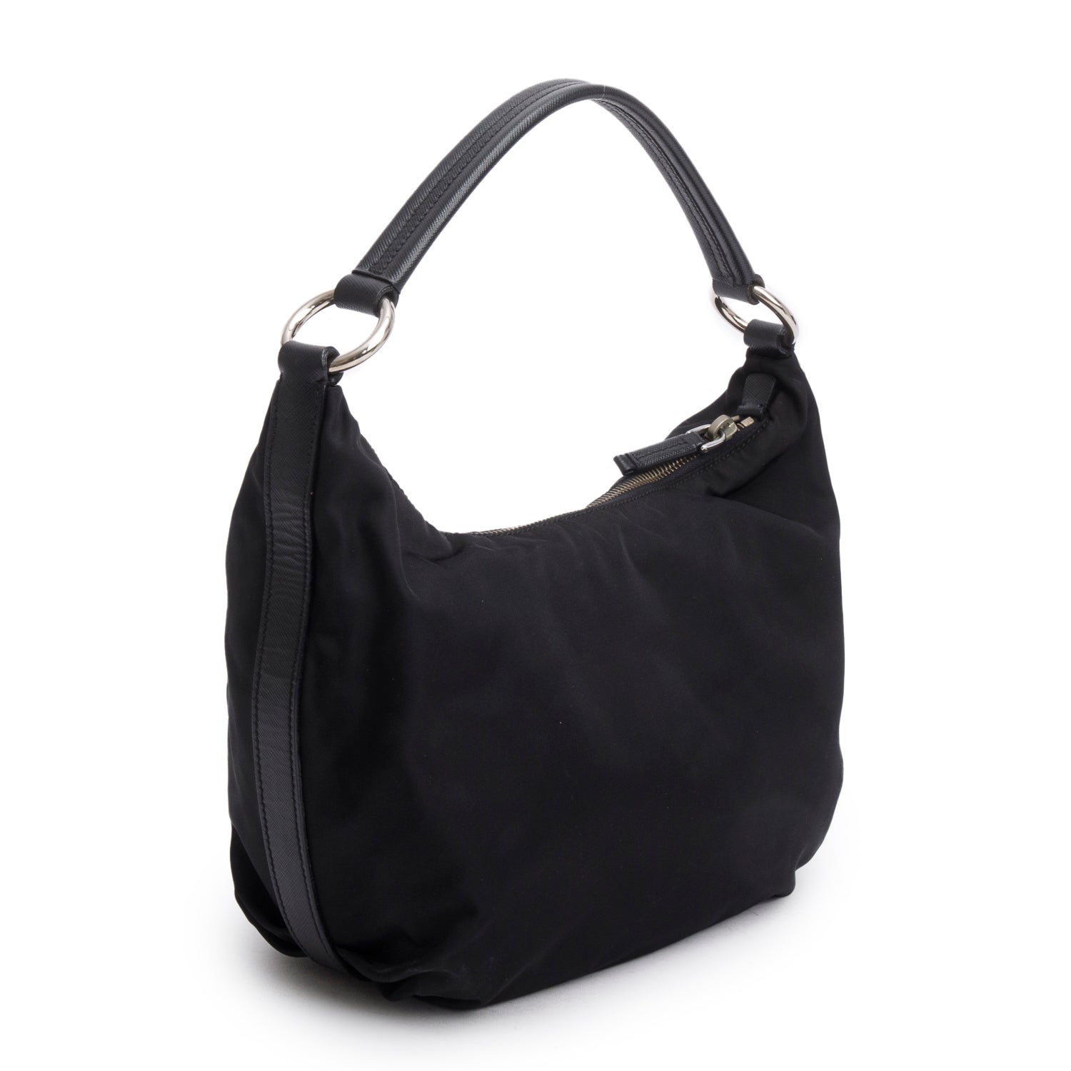 Prada Black Tessuto Nylon Saffiano Leather Shoulder Bag w/ Authenticity Card