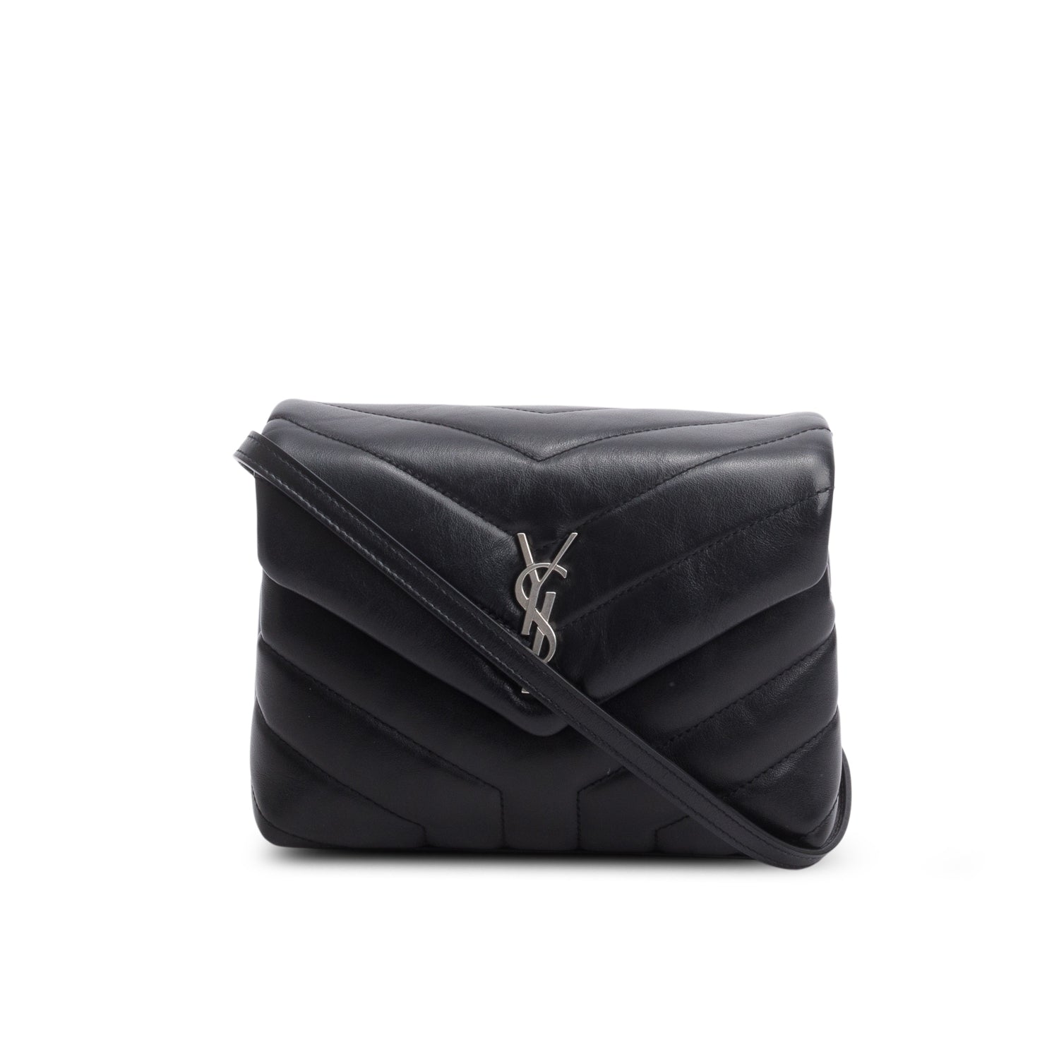 Saint Laurent Black Calfskin Y Quilted Monogram Toy Loulou Crossbody Bag w/ Box