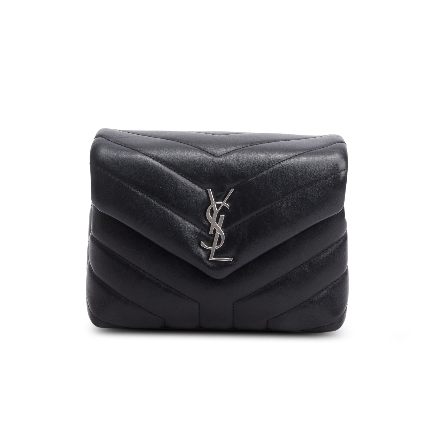 Saint Laurent Black Calfskin Y Quilted Monogram Toy Loulou Crossbody Bag w/ Box