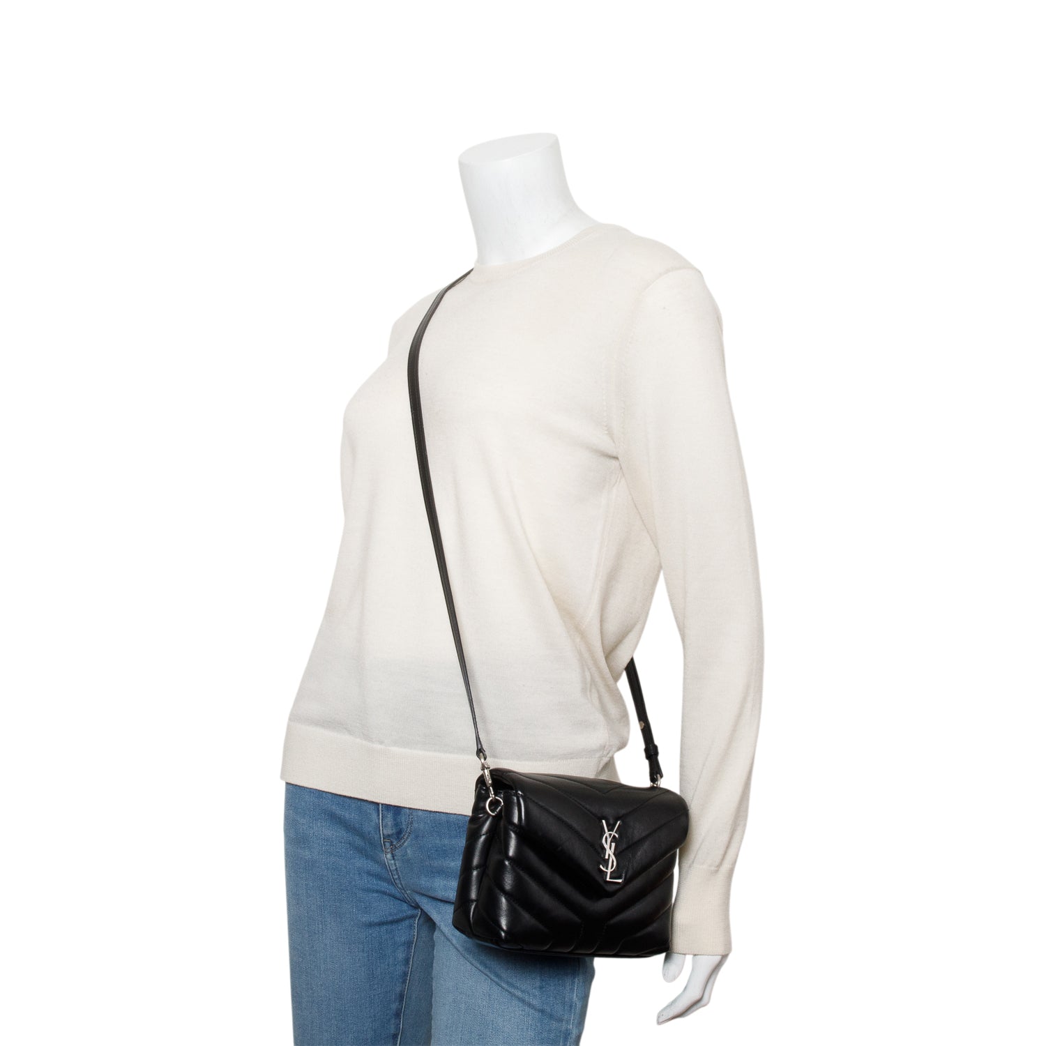 Saint Laurent Black Calfskin Y Quilted Monogram Toy Loulou Crossbody Bag w/ Box