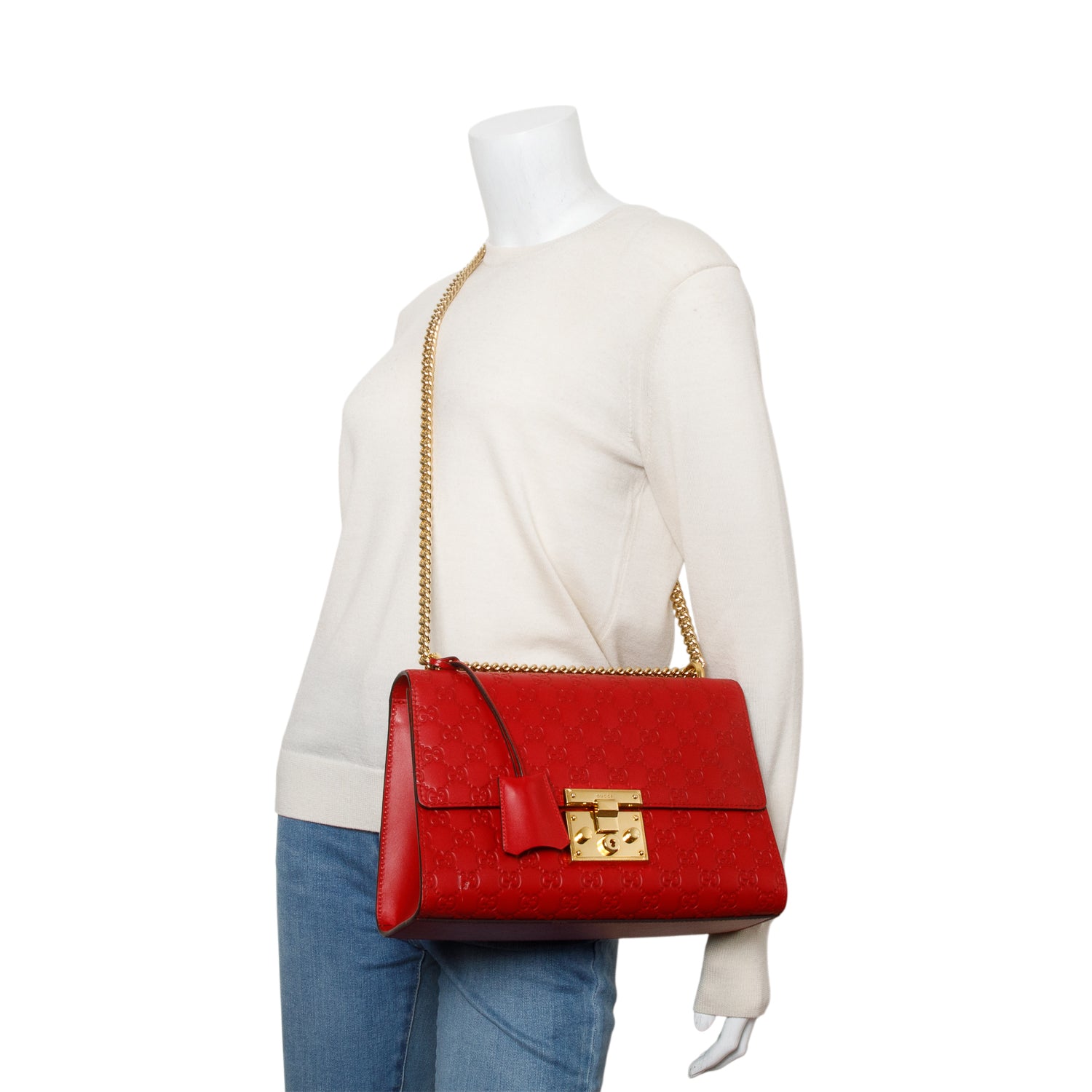 Gucci Red Guccissima Medium Padlock Shoulder Bag