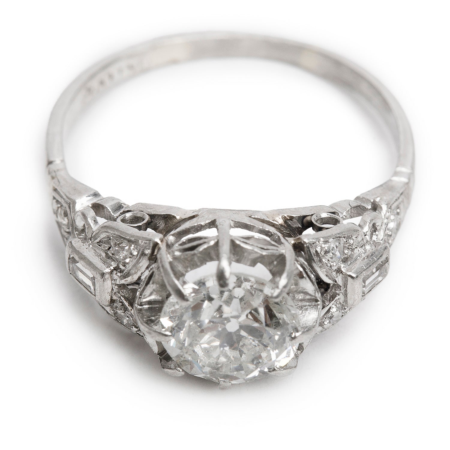 Antique Art Deco Platinum Diamond Ring, Size 6.5