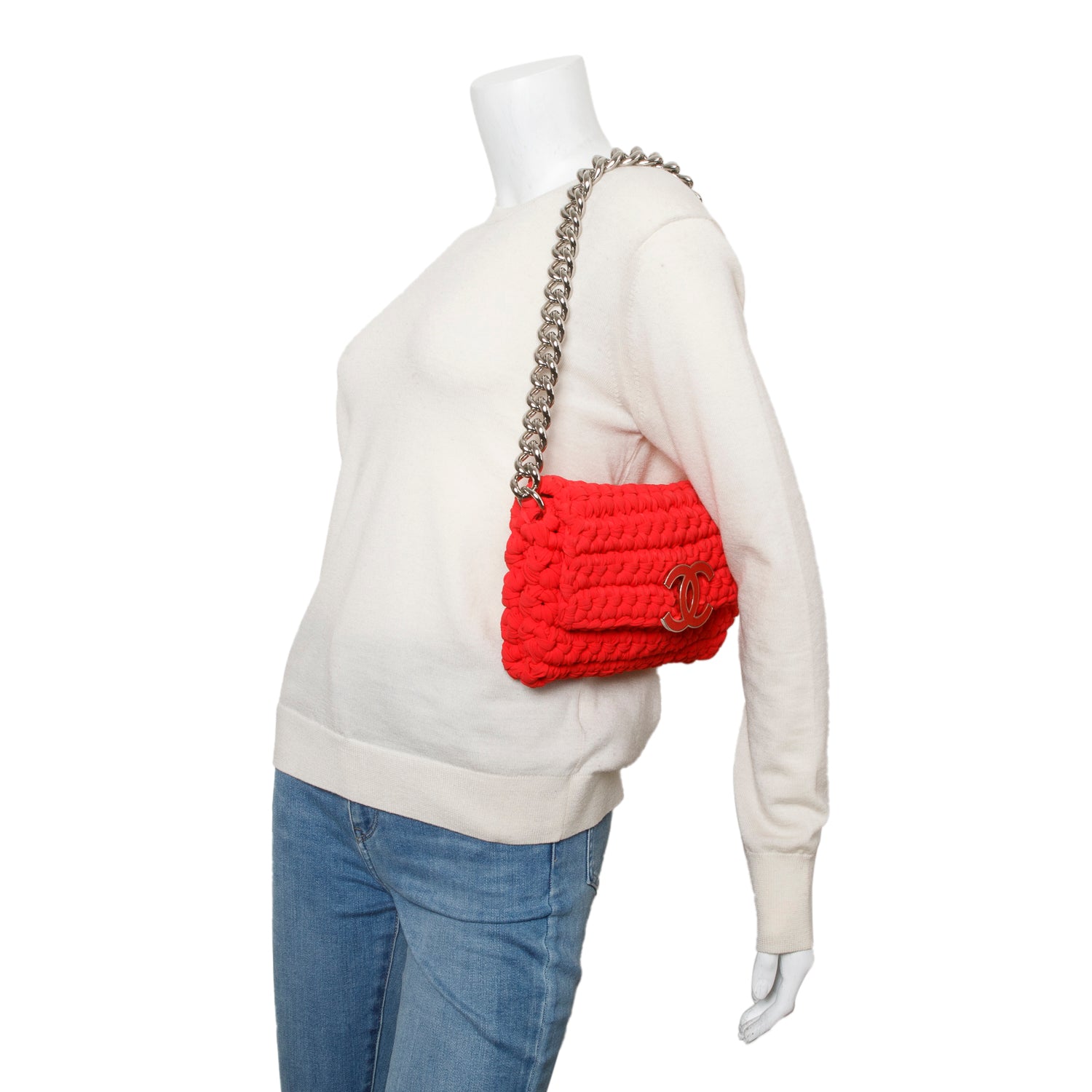 Chanel Red Fancy Crochet Single Flap Bag