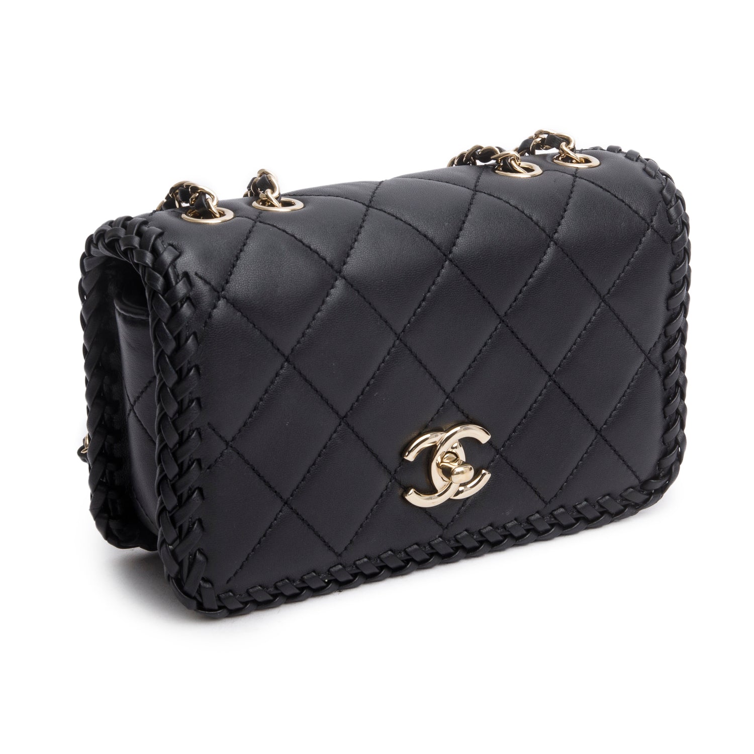 Chanel Black Lambskin Quilted Small Whipstitch Flap Bag