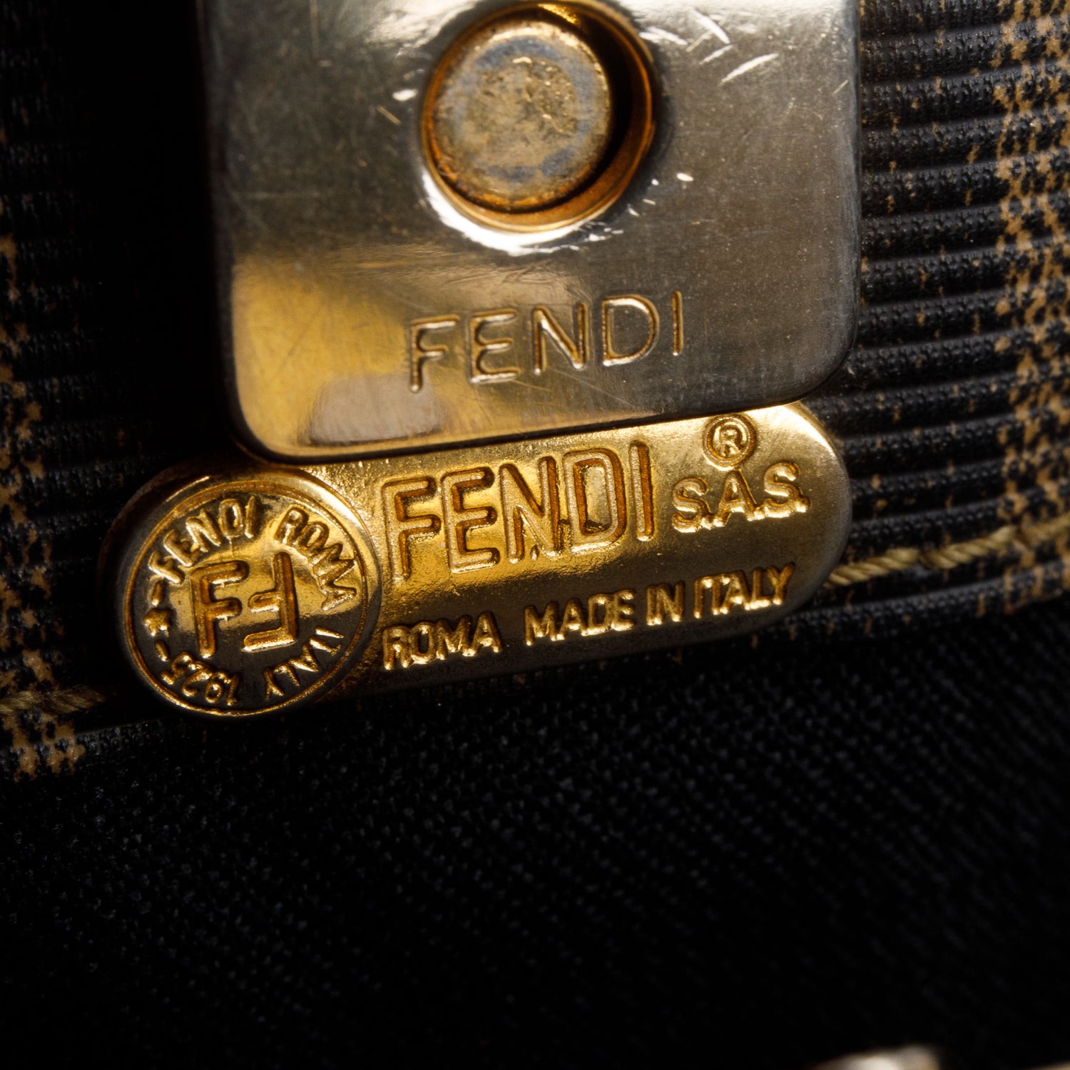Fendi Vintage Leather Trimmed Brown Pequin Logo Tote