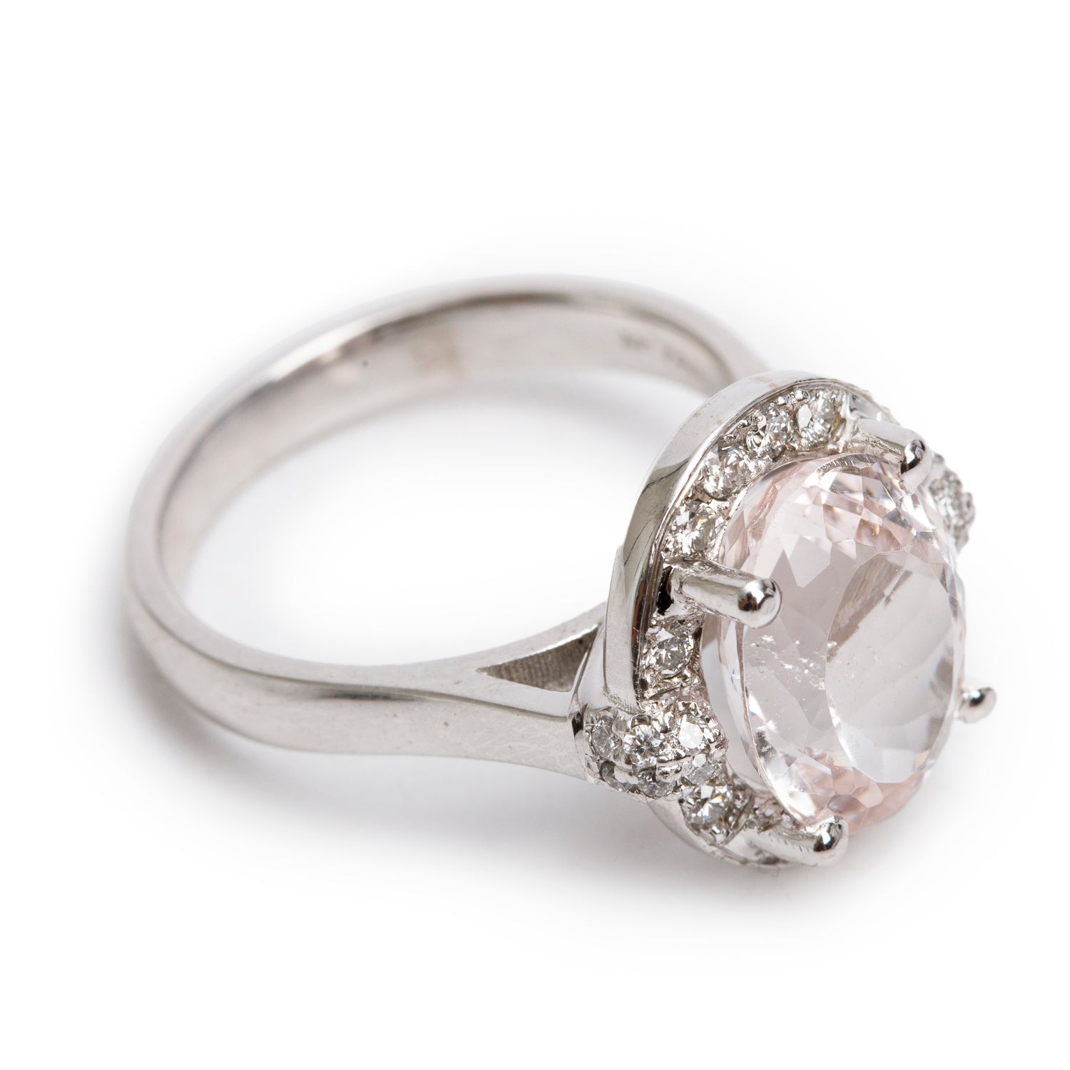 14k White Gold Morganite & Diamond Ring, Size 8