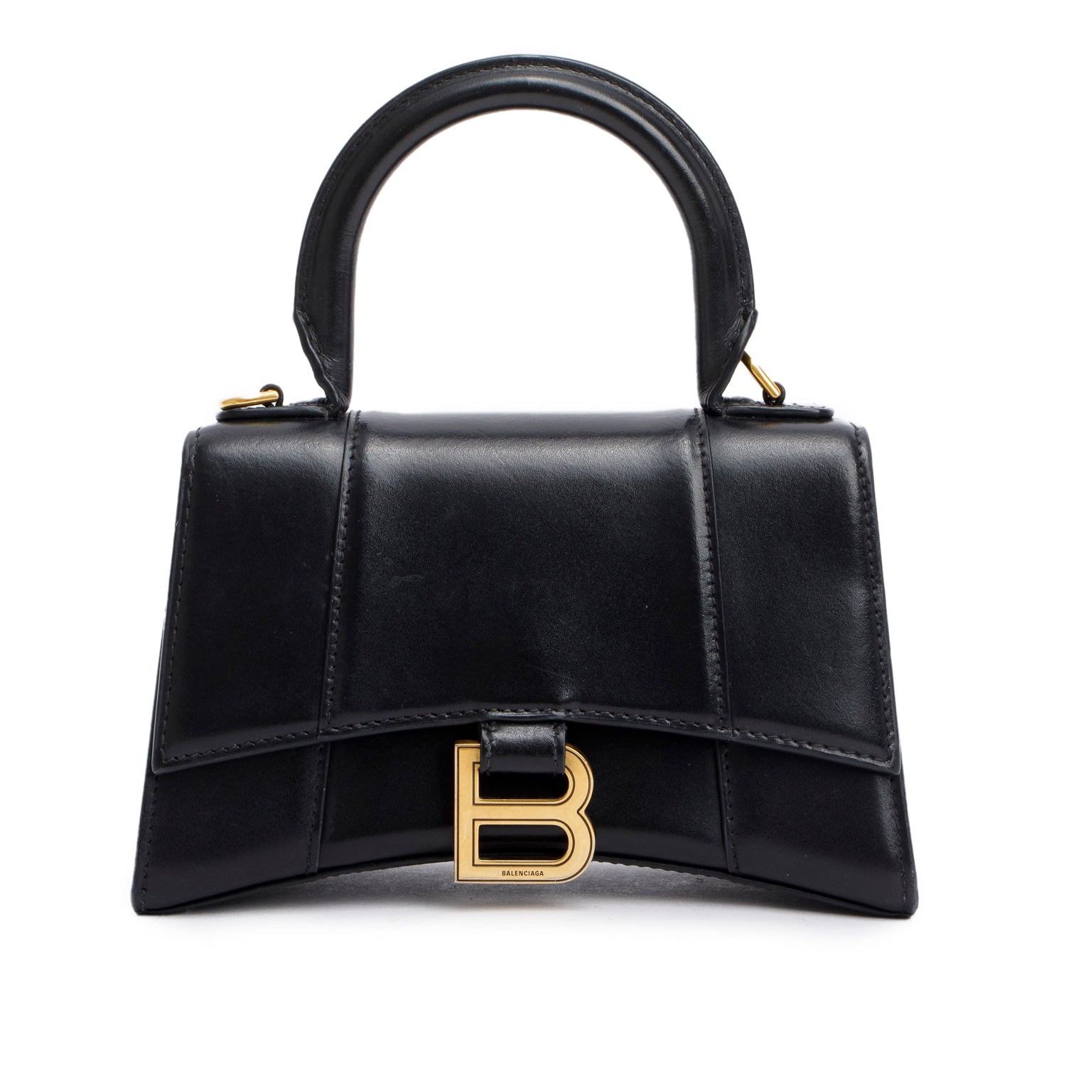Balenciaga Black Leather XS Hourglass Top Handle Bag w/ Strap