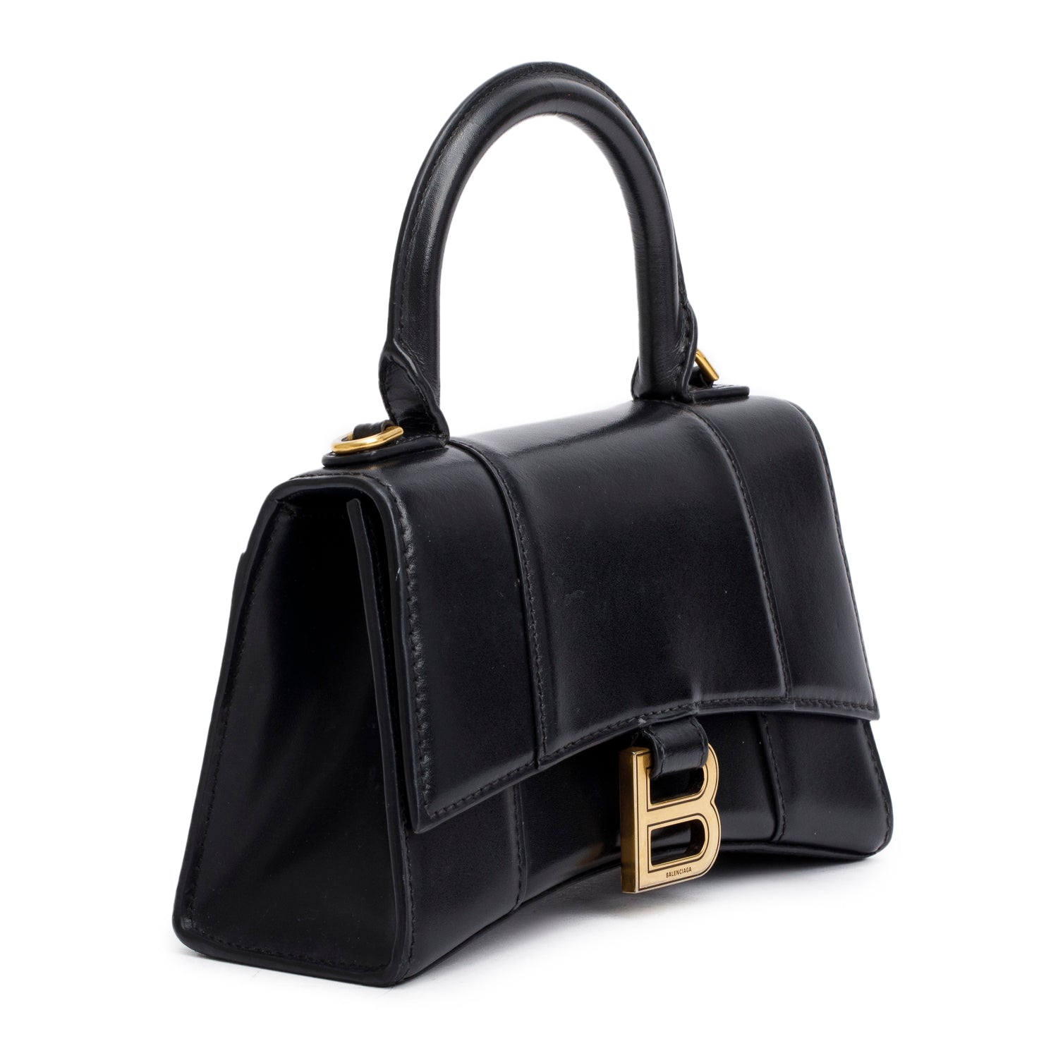 Balenciaga Black Leather XS Hourglass Top Handle Bag w/ Strap
