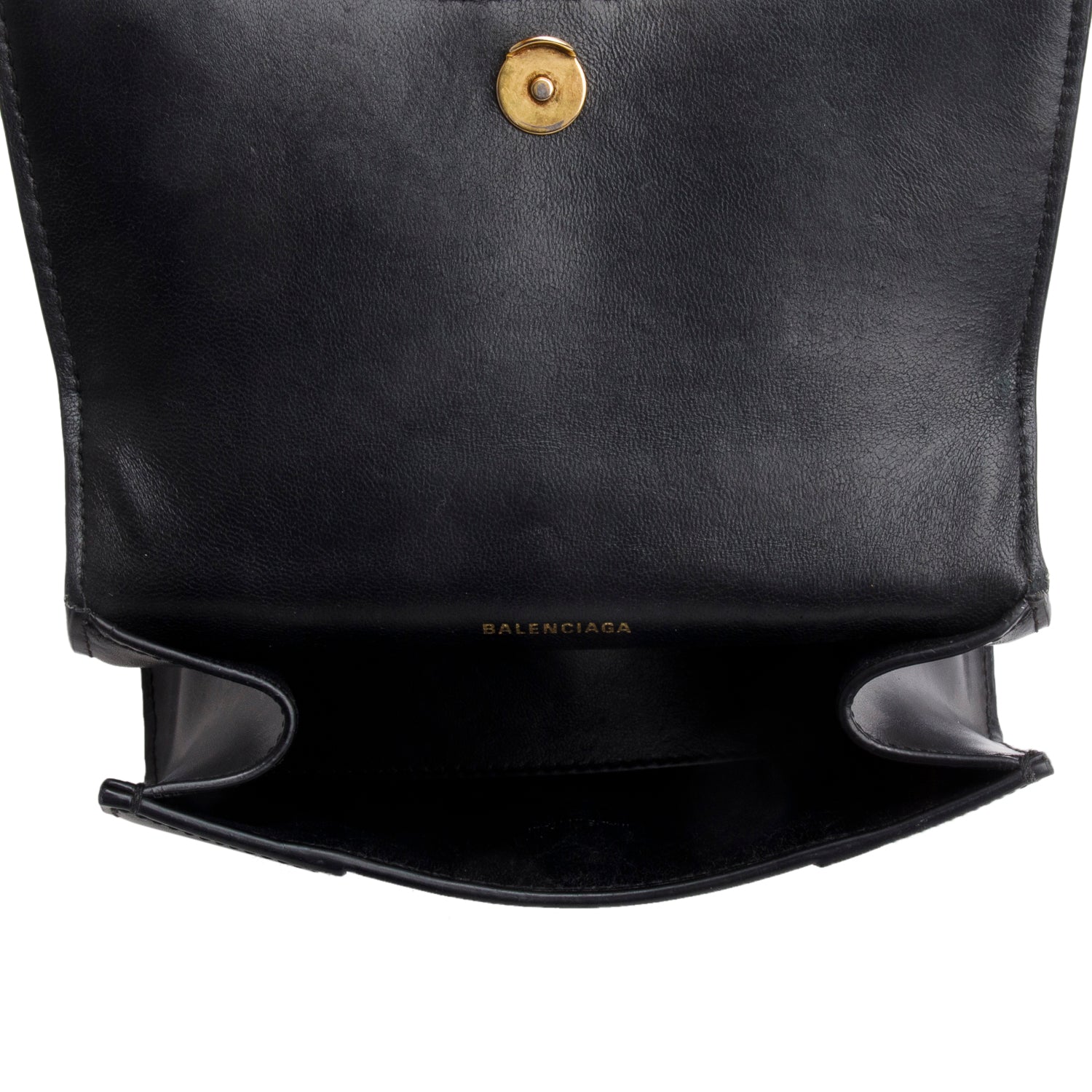 Balenciaga Black Leather XS Hourglass Top Handle Bag w/ Strap