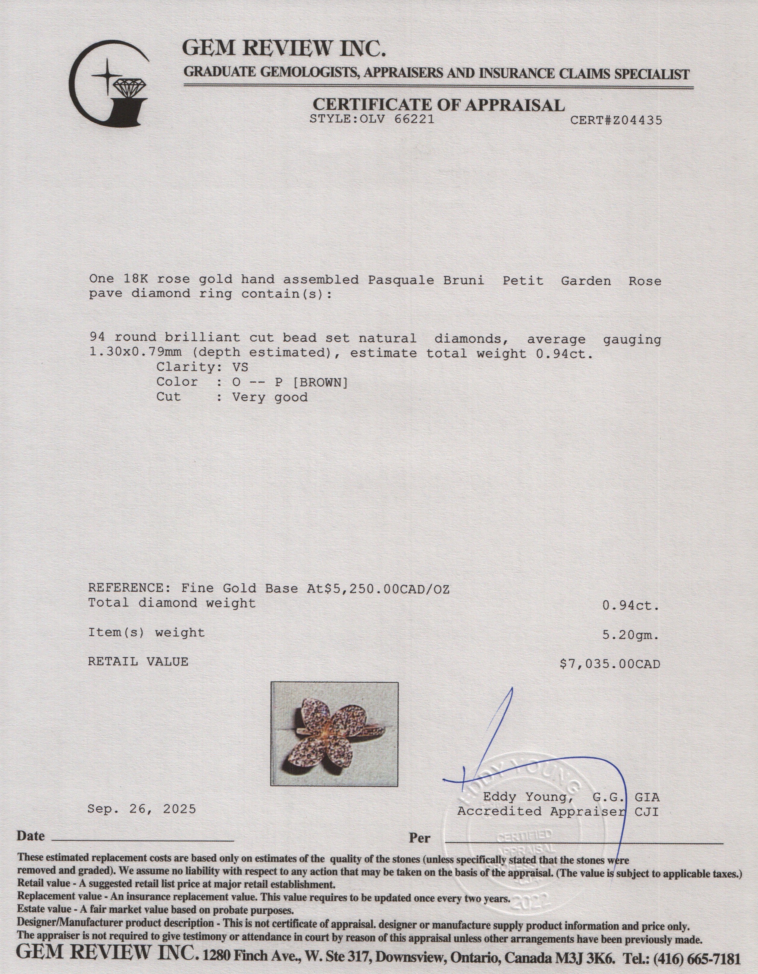 Pasquale Bruni 18k Rose Gold Pave Diamond Petit Garden Rose Ring, Size 7.5