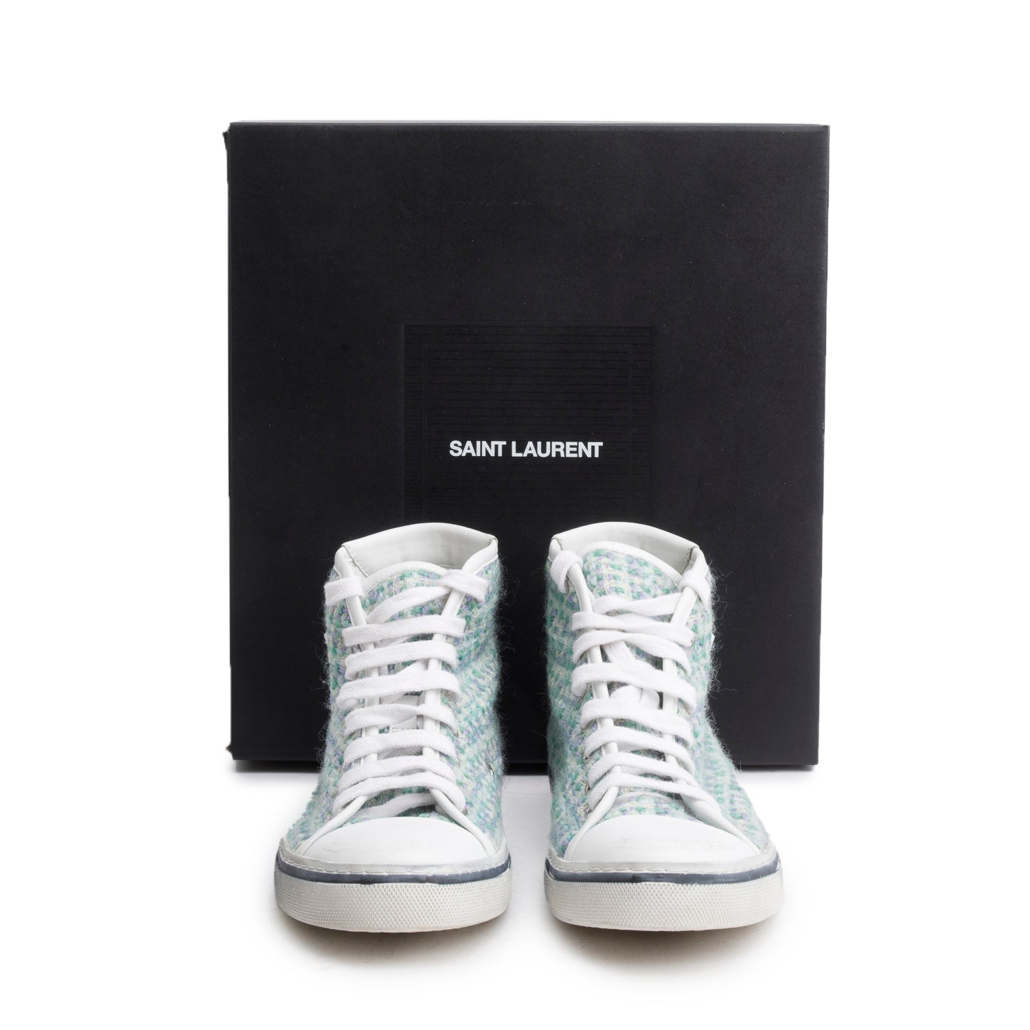 Saint Laurent Multicolor Tweed Malibu Mid Top Sneakers, Size 38 w/ Box