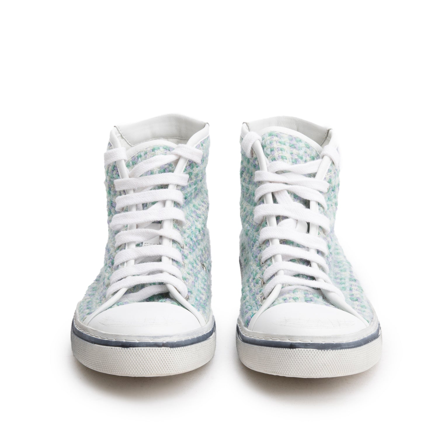 Saint Laurent Multicolor Tweed Malibu Mid Top Sneakers, Size 38 w/ Box