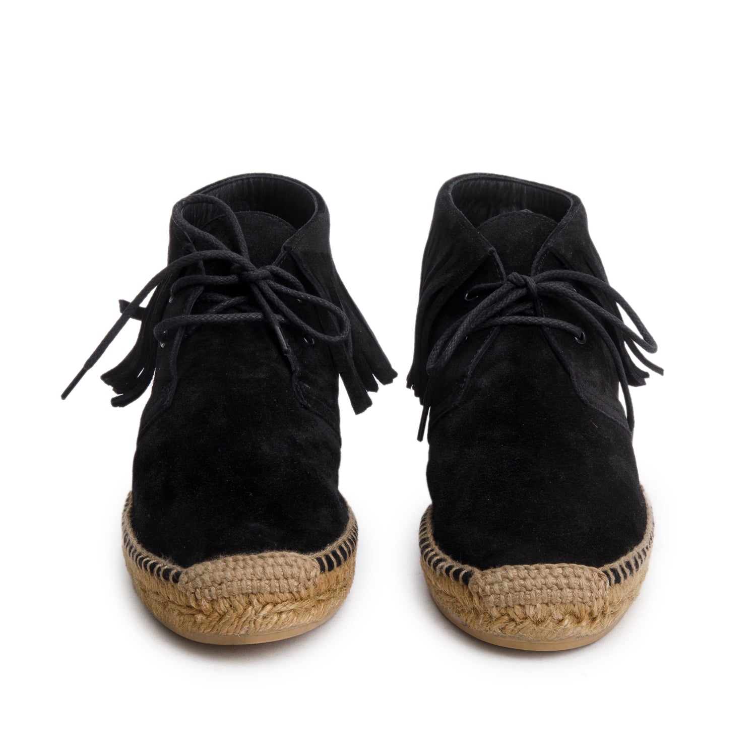 Saint Laurent Black Suede Fringe Espadrille, Size 38 w/ Box