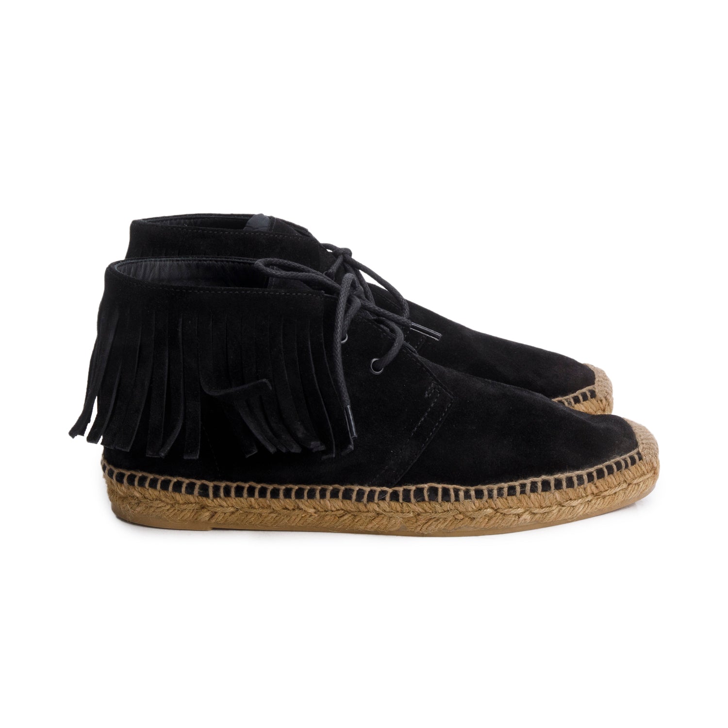 Saint Laurent Black Suede Fringe Espadrille, Size 38 w/ Box