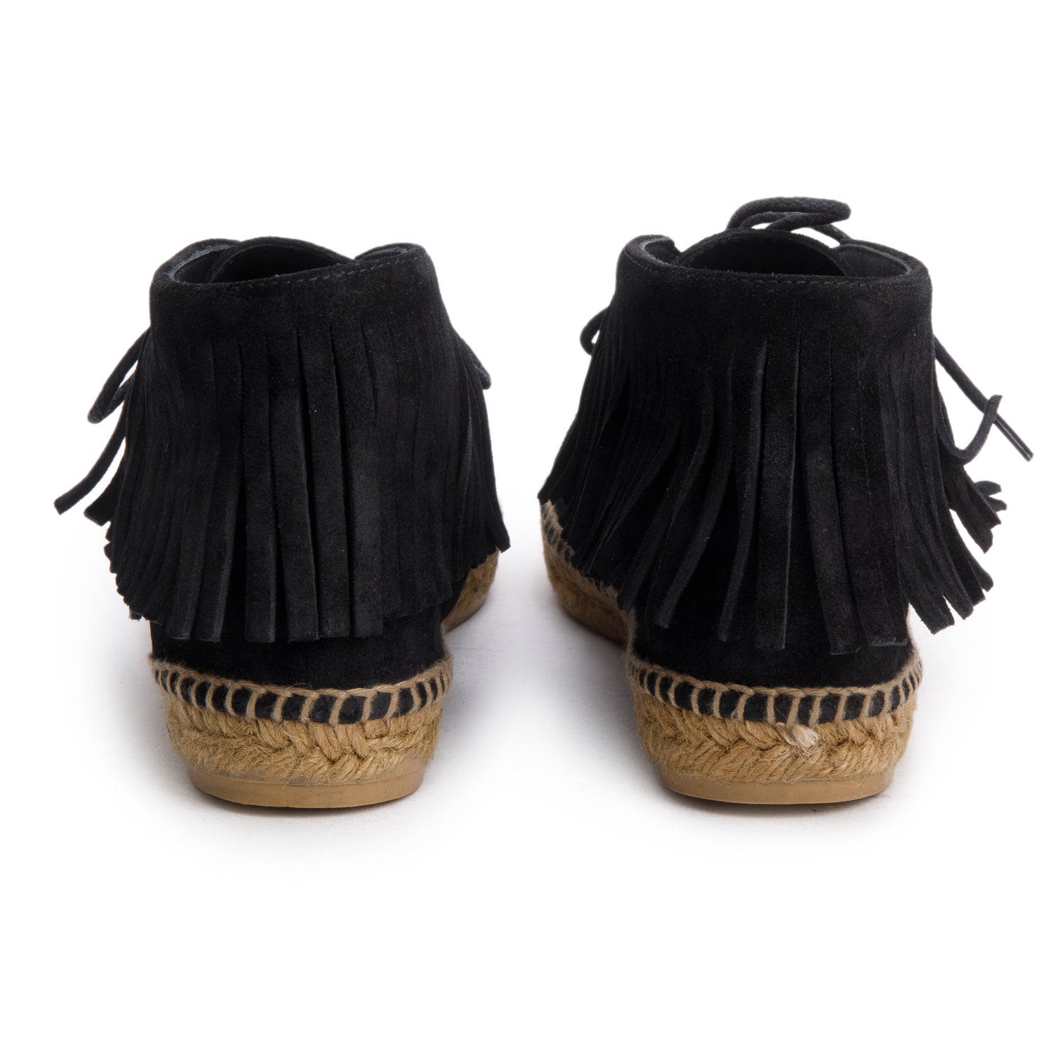 Saint Laurent Black Suede Fringe Espadrille, Size 38 w/ Box