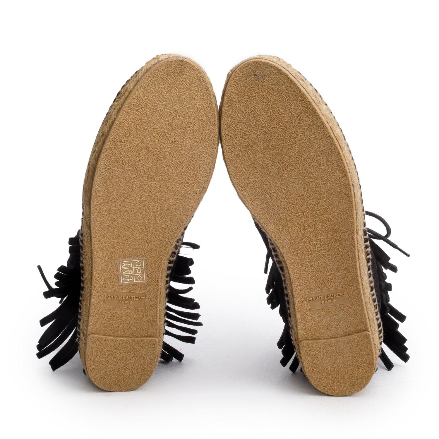 Saint Laurent Black Suede Fringe Espadrille, Size 38 w/ Box