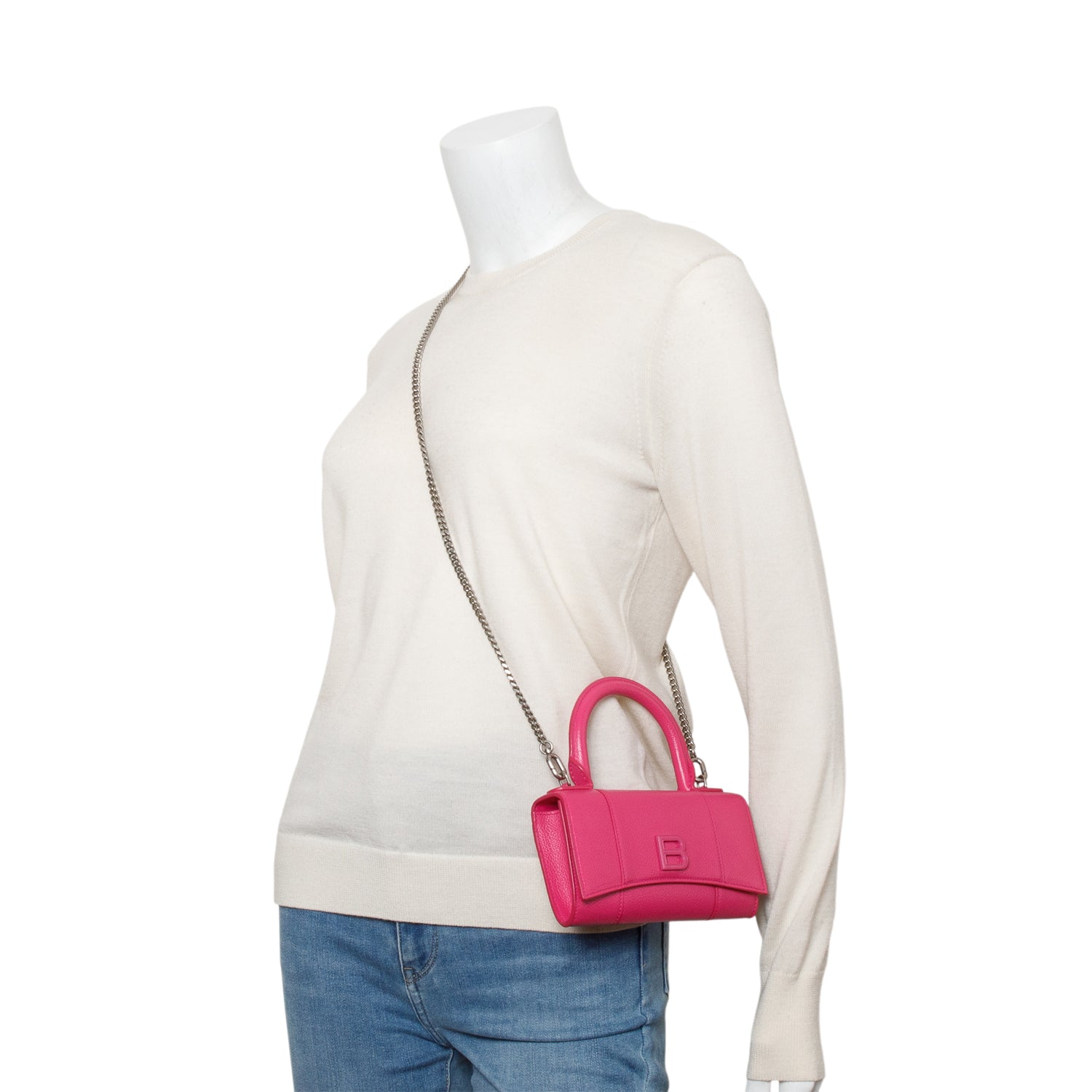 Balenciaga Pink Grained Calf Leather Hourglass Phone Holder w/ Box & Chain