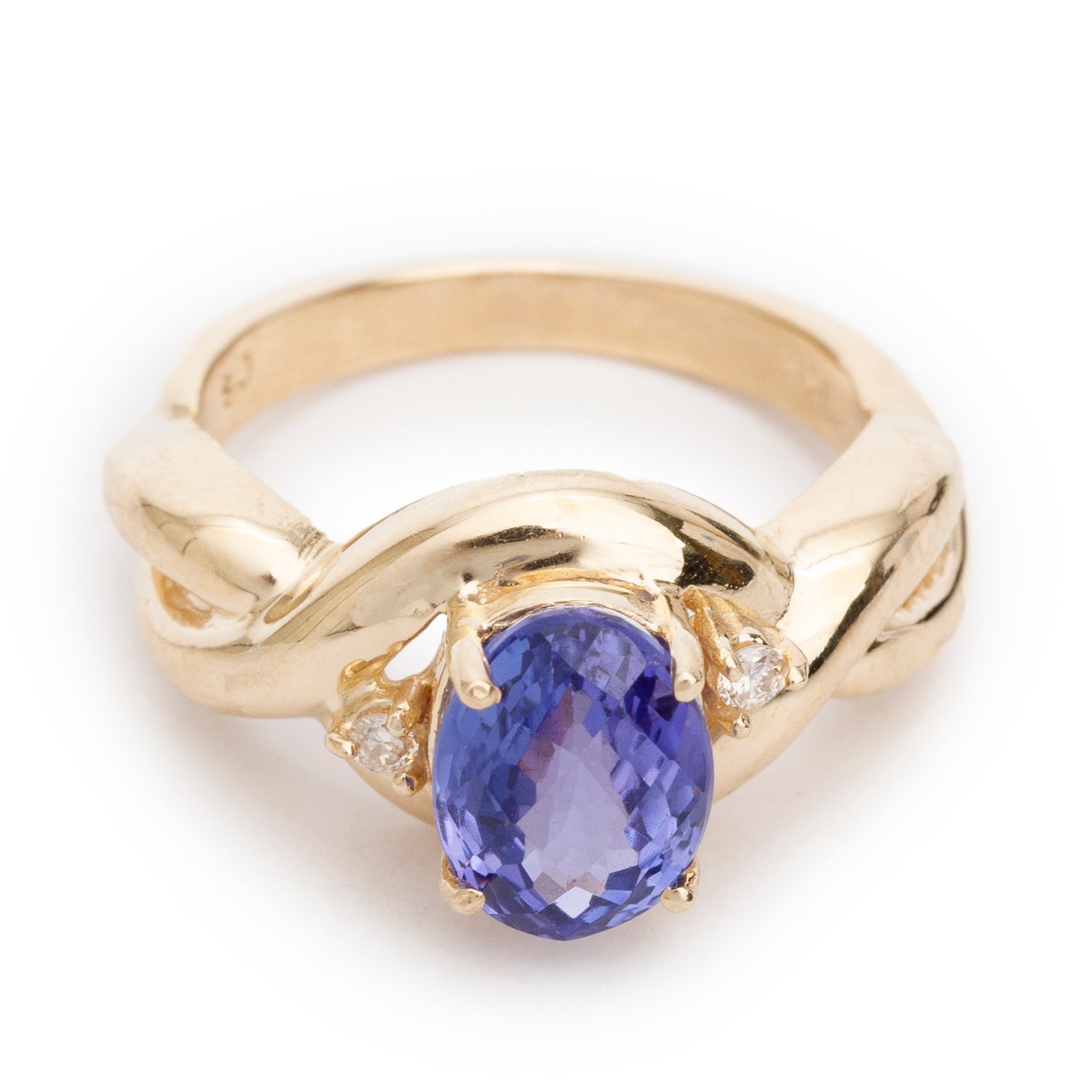 14k Yellow Gold Tanzanite & Diamond Ring, Size 6