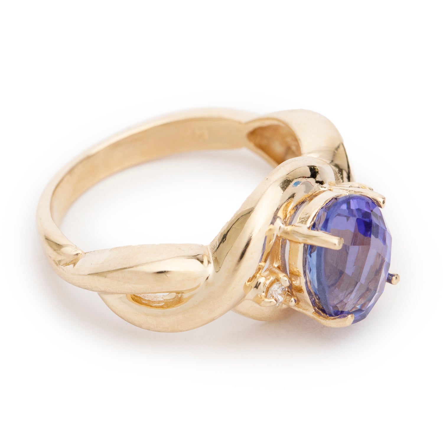 14k Yellow Gold Tanzanite & Diamond Ring, Size 6