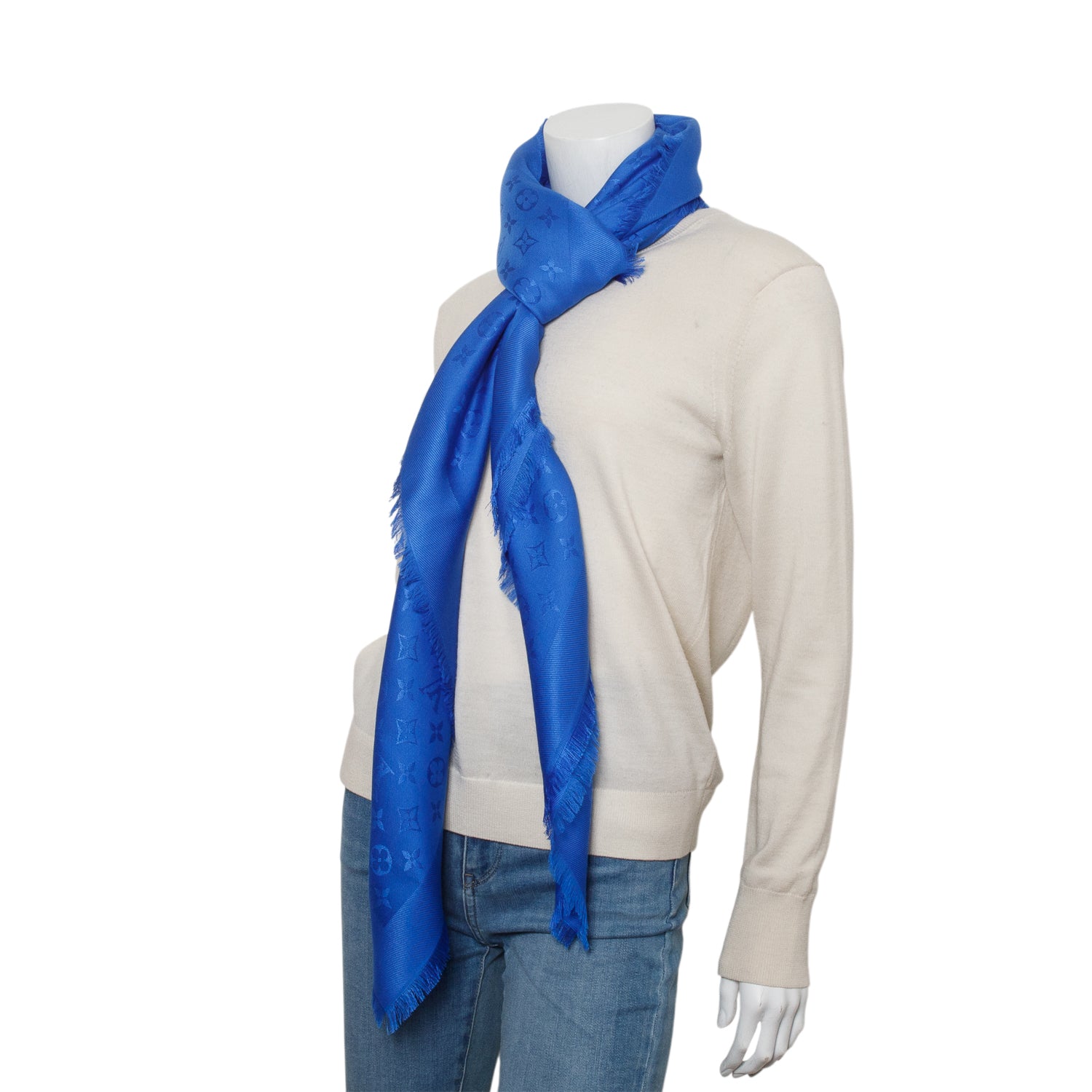 Louis Vuitton Blue Silk/Wool Monogram Shawl w/ Box