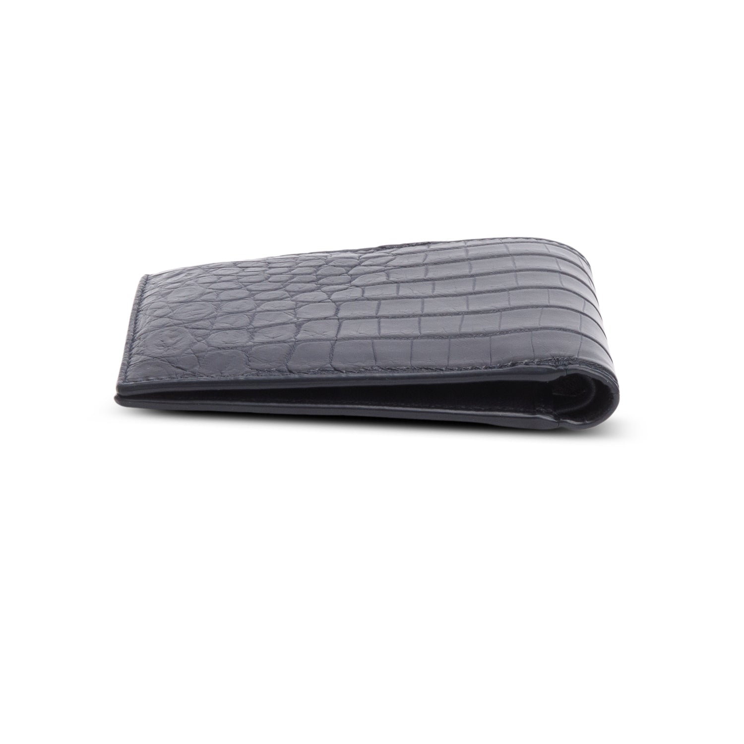 Bottega Veneta Black Croc Embossed Bi-Fold Wallet