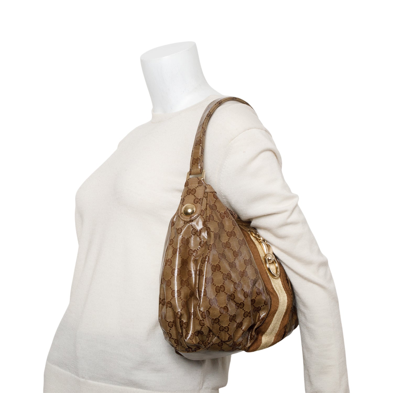 Gucci Crystal GG Coated Canvas Horsebit Hobo