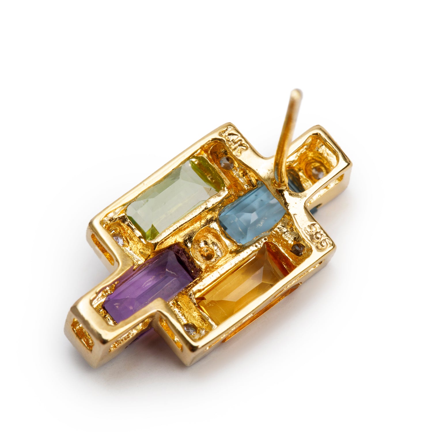 14k Yellow Gold Multicolored Stones and Diamond Earrings
