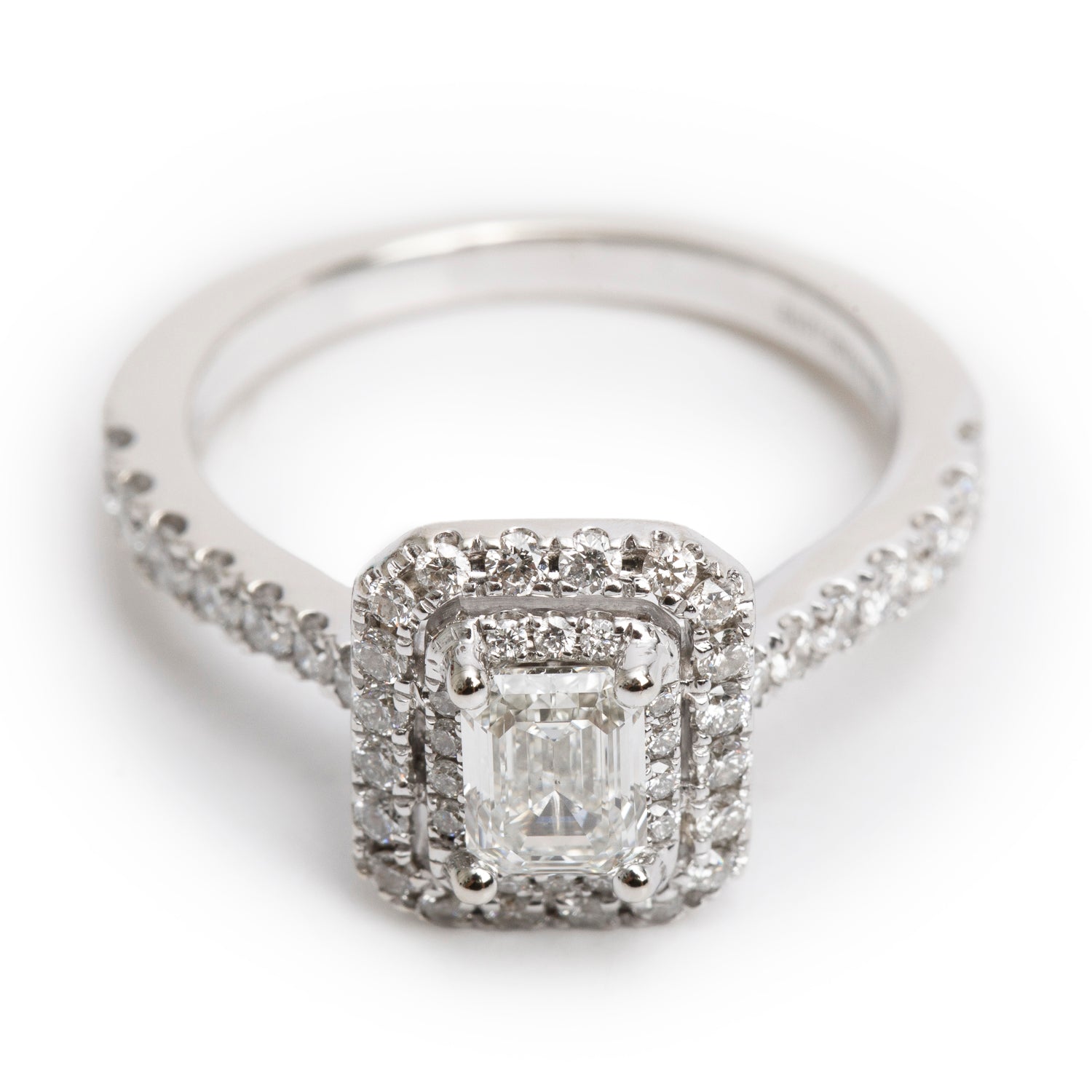 Vera Wang 14k White Gold Love Emerald Cut Diamond Engagement Ring, Size 6.25 w/ Box & Certificate