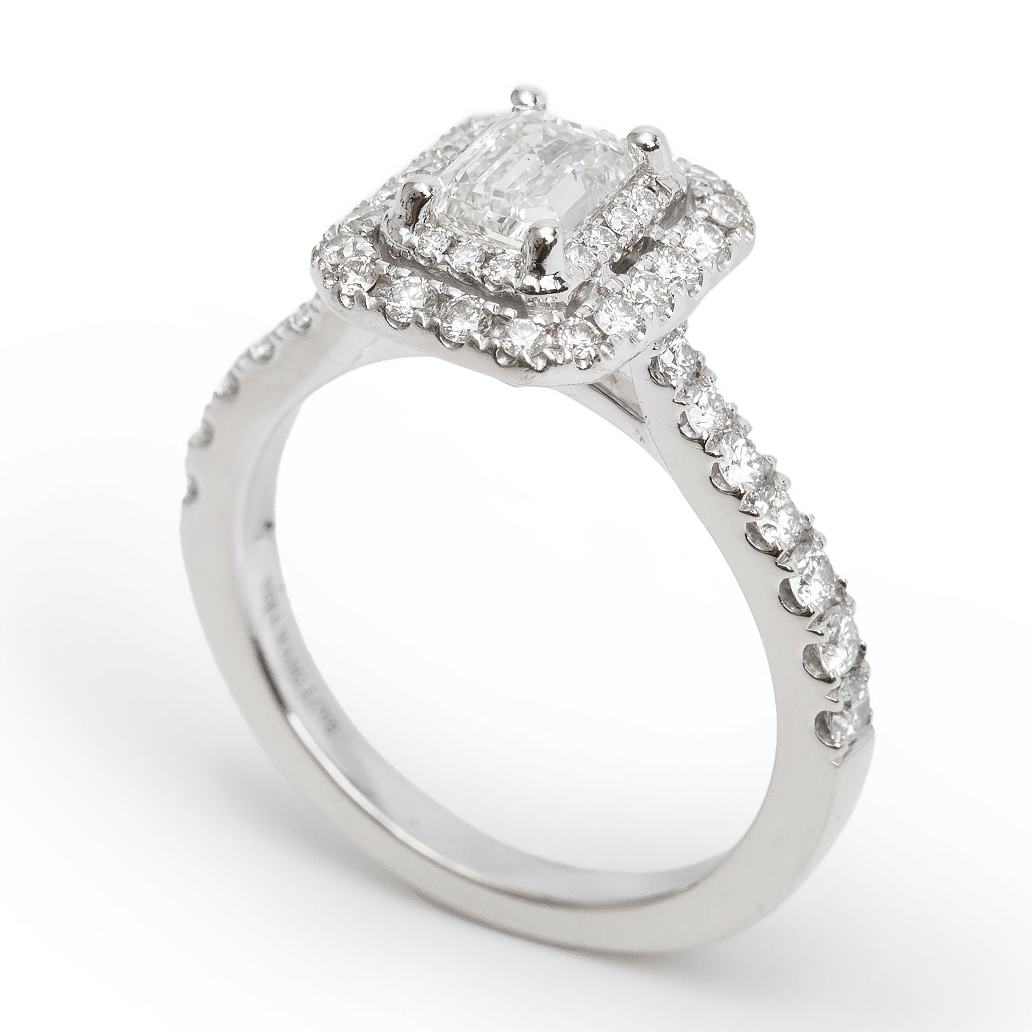 Vera Wang 14k White Gold Love Emerald Cut Diamond Engagement Ring, Size 6.25 w/ Box & Certificate