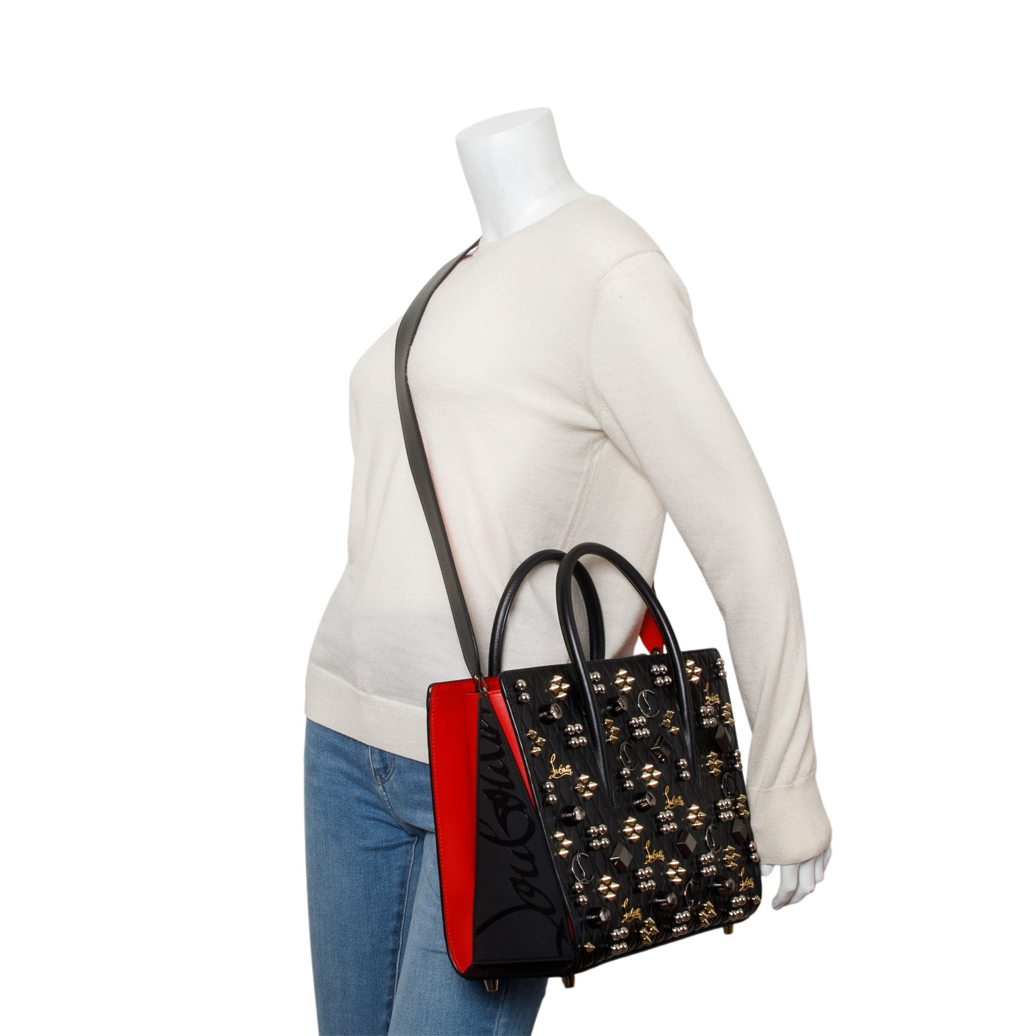 Christian Louboutin Black Grained Calfskin Spikes Loubinthesky Medium Paloma w/ Strap