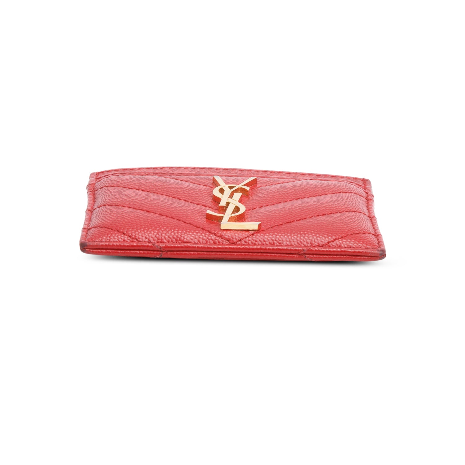 Saint Laurent 2020 Red Grain de Poudre Chevron Cassandre Card Holder