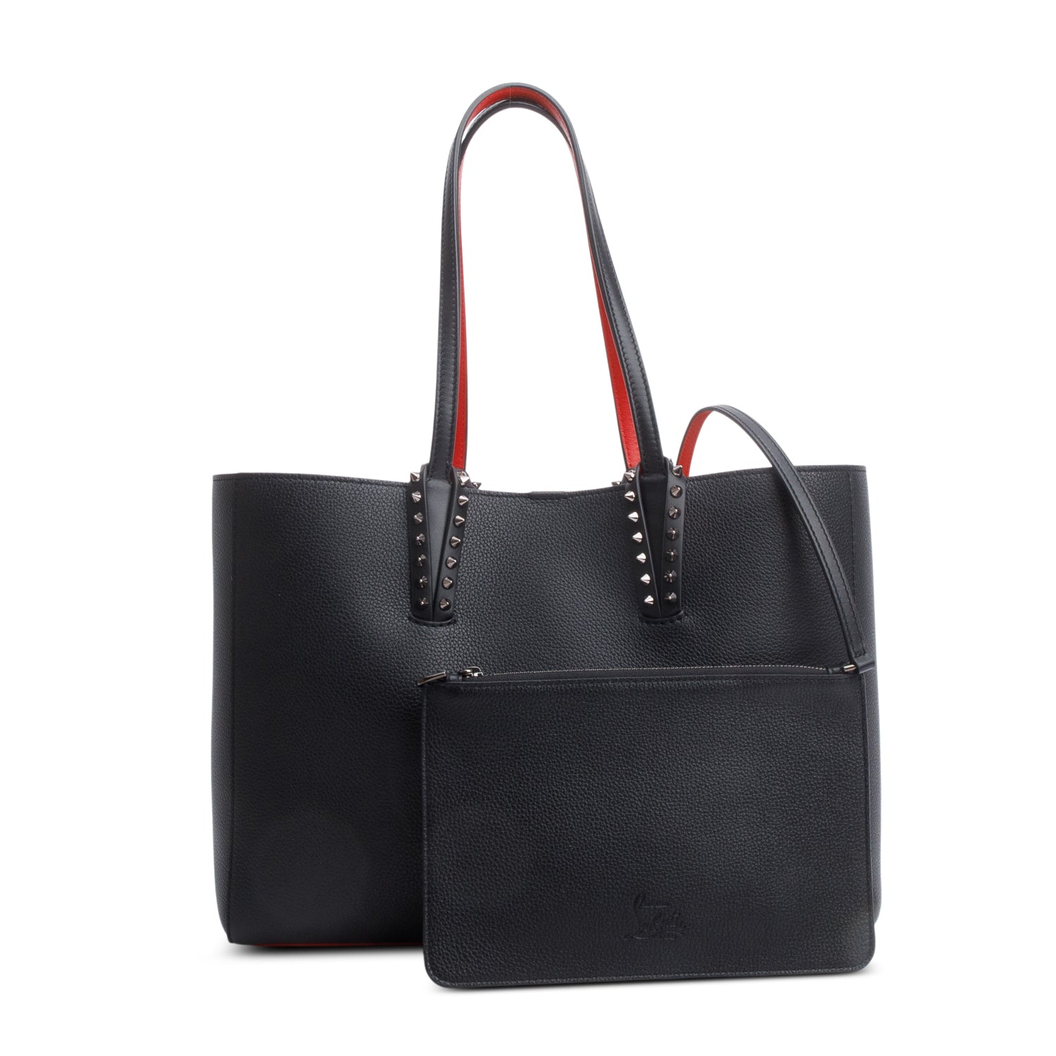 Christian Louboutin Black Calfskin Leather Spike Cabata Tote Bag w/ Pouch